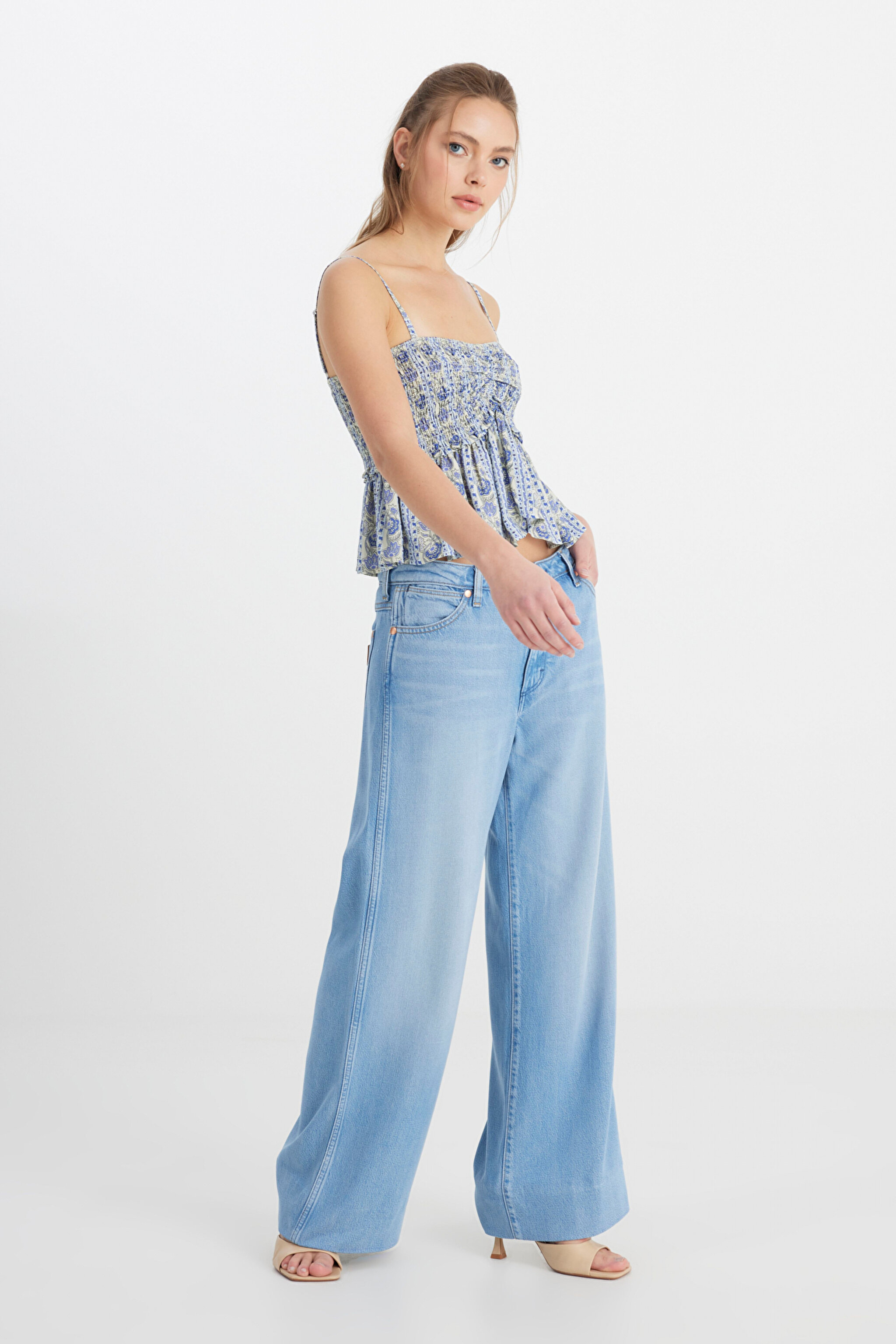 Regular Fit Normal Kesim Kalp Yaka Mavi Bluz - Blue-W241605400 (görsel 3)