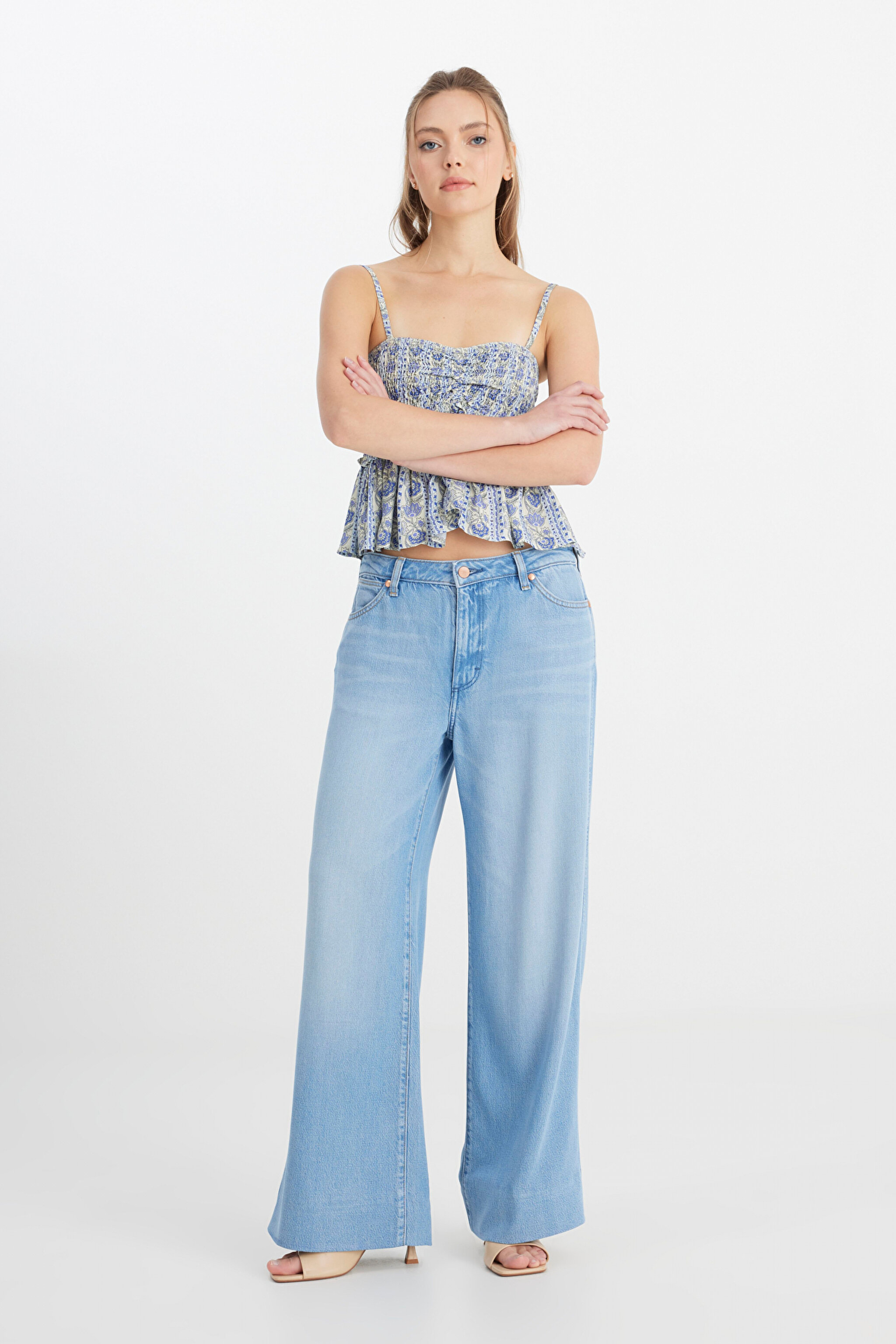 Regular Fit Normal Kesim Kalp Yaka Mavi Bluz - Blue-W241605400 (görsel 4)