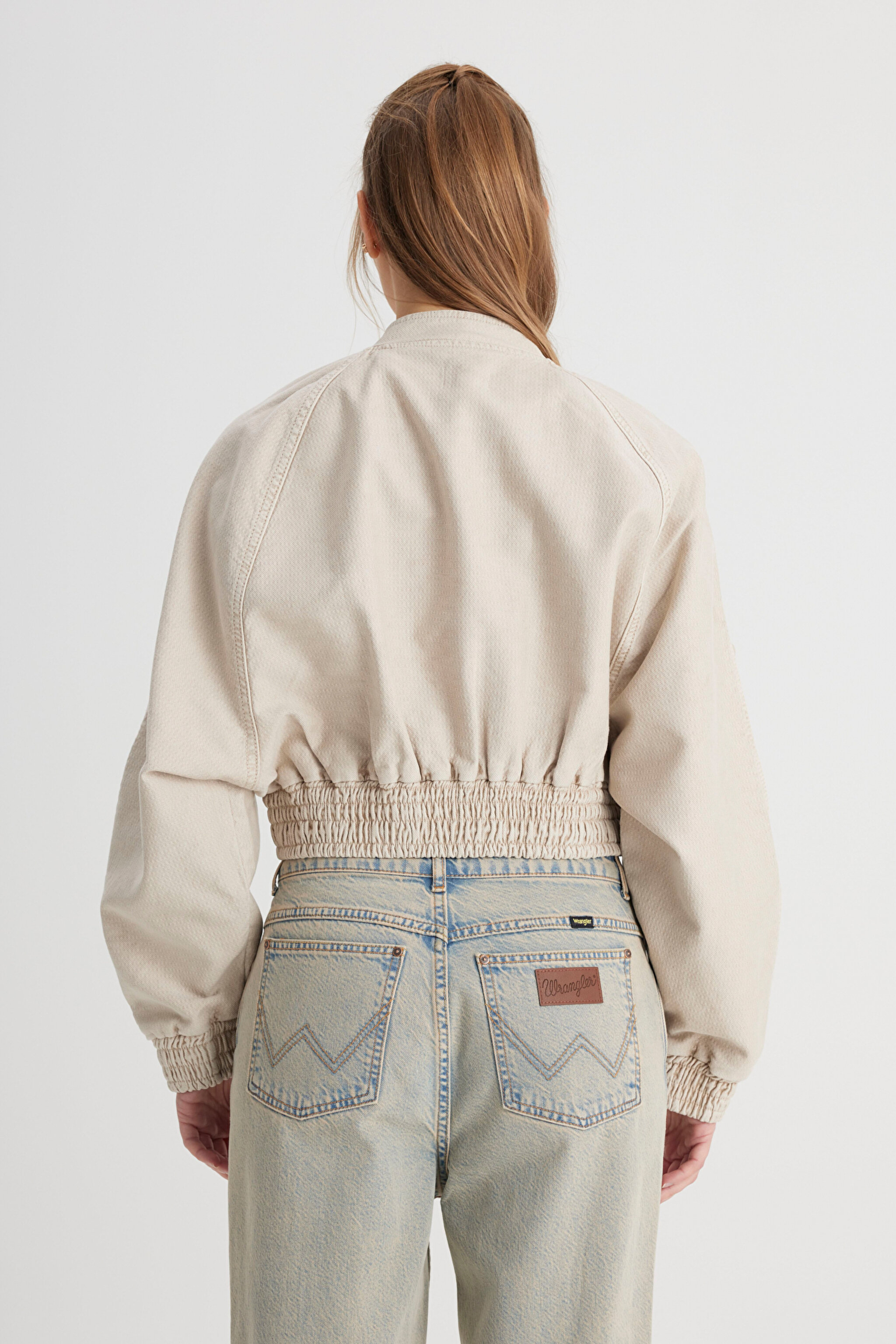 Slim Fit Dar Kesim Bisiklet Yaka %100 Pamuk Bej Bomber Ceket - Beige-W241606614 (görsel 6)