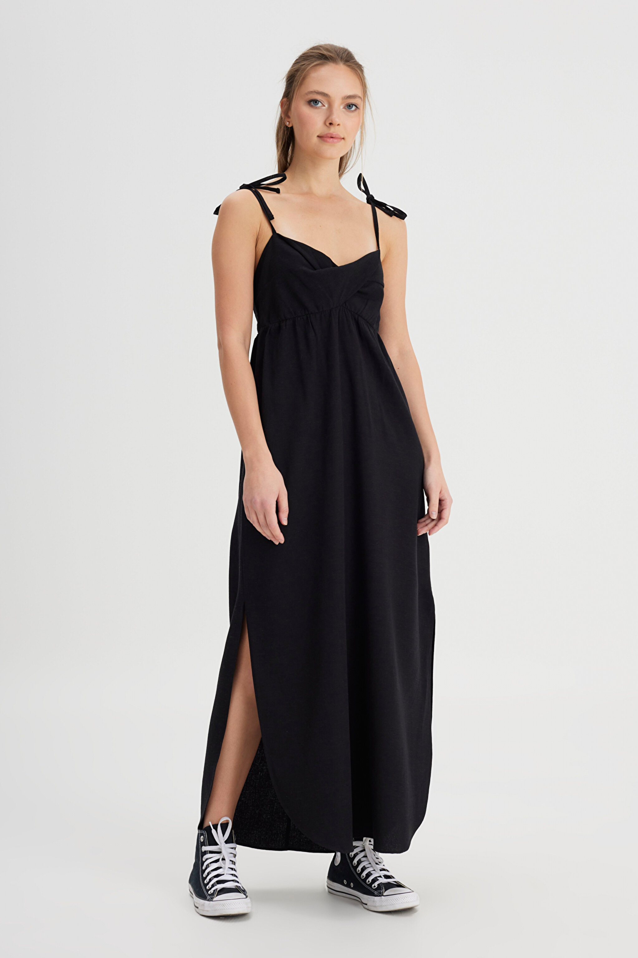 Regular Fit Normal Kesim Kare Yaka Siyah Elbise - Black-W241610001