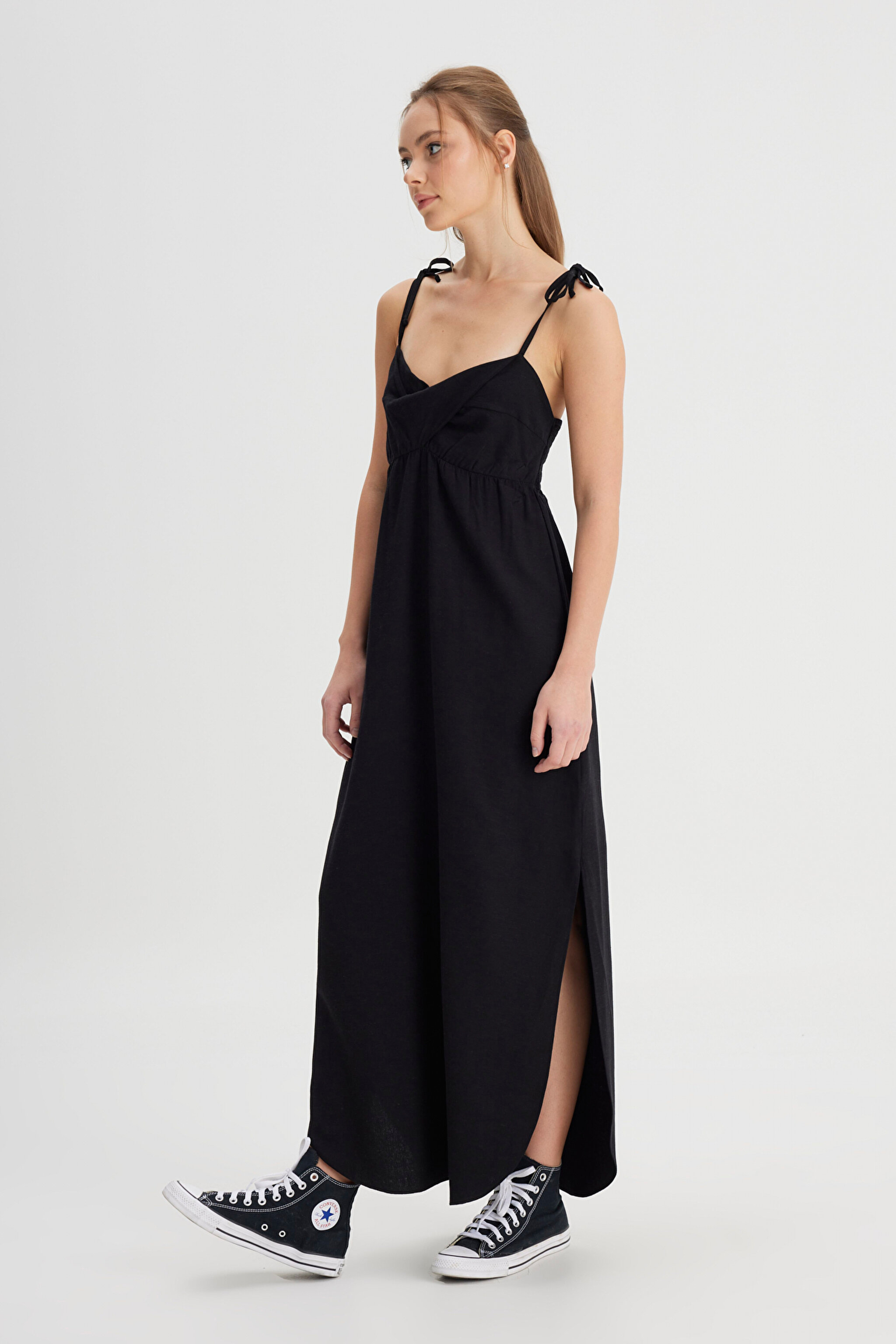 Regular Fit Normal Kesim Kare Yaka Siyah Elbise - Black-W241610001 (görsel 2)