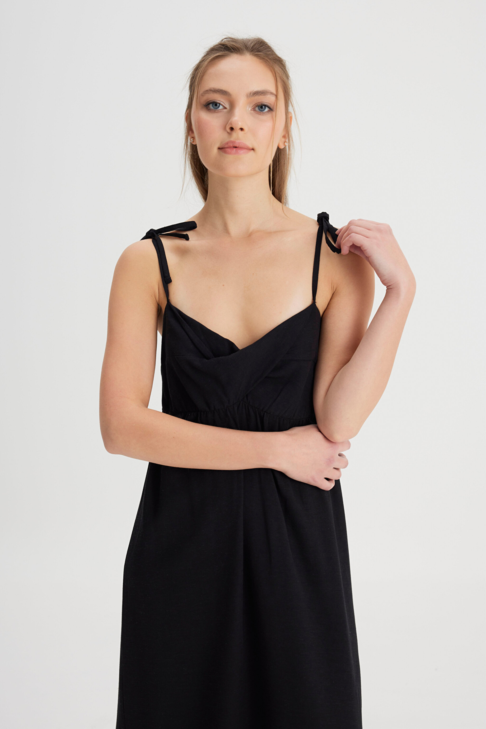 Regular Fit Normal Kesim Kare Yaka Siyah Elbise - Black-W241610001 (görsel 3)
