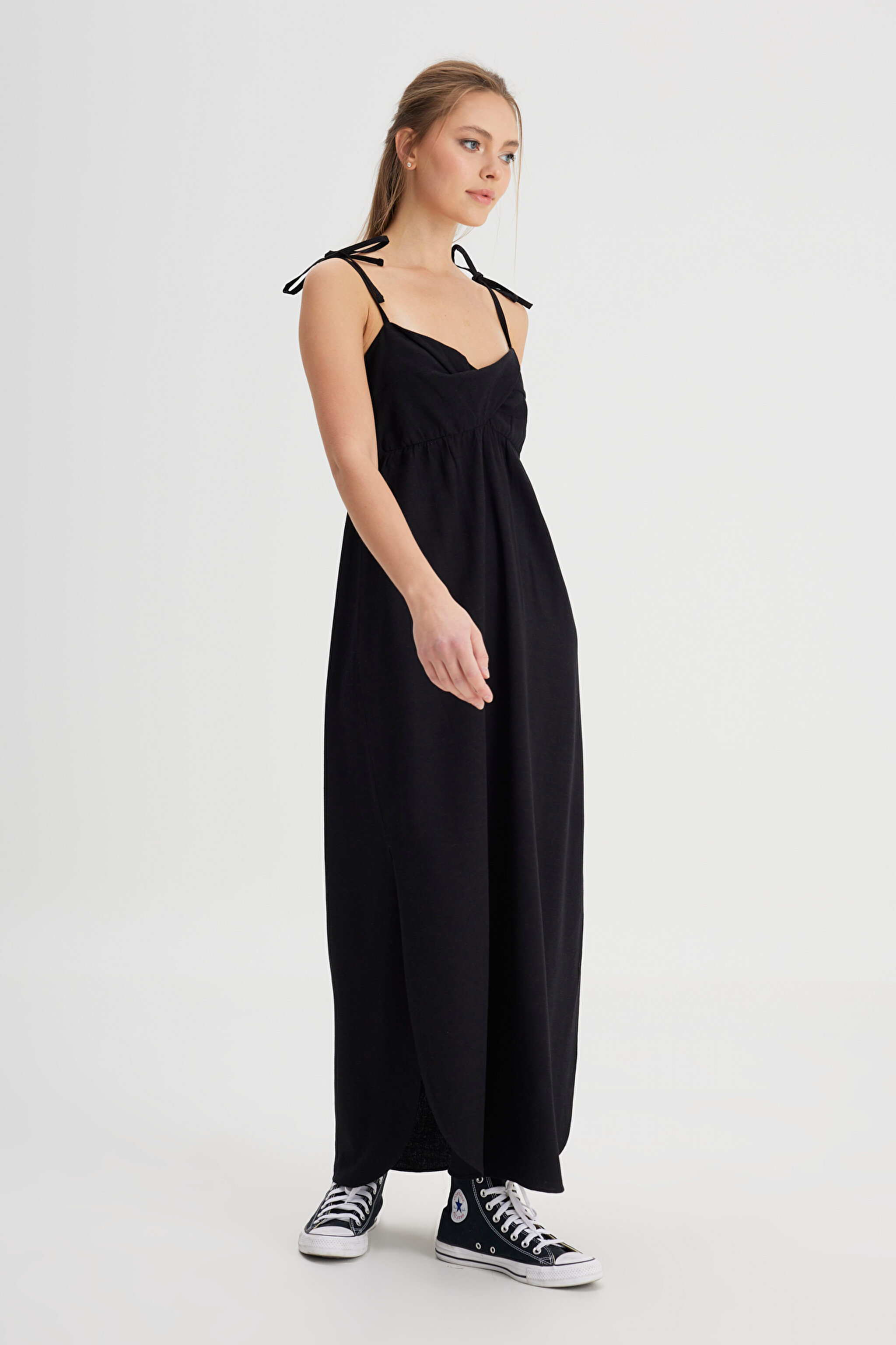 Regular Fit Normal Kesim Kare Yaka Siyah Elbise - Black-W241610001 (görsel 4)