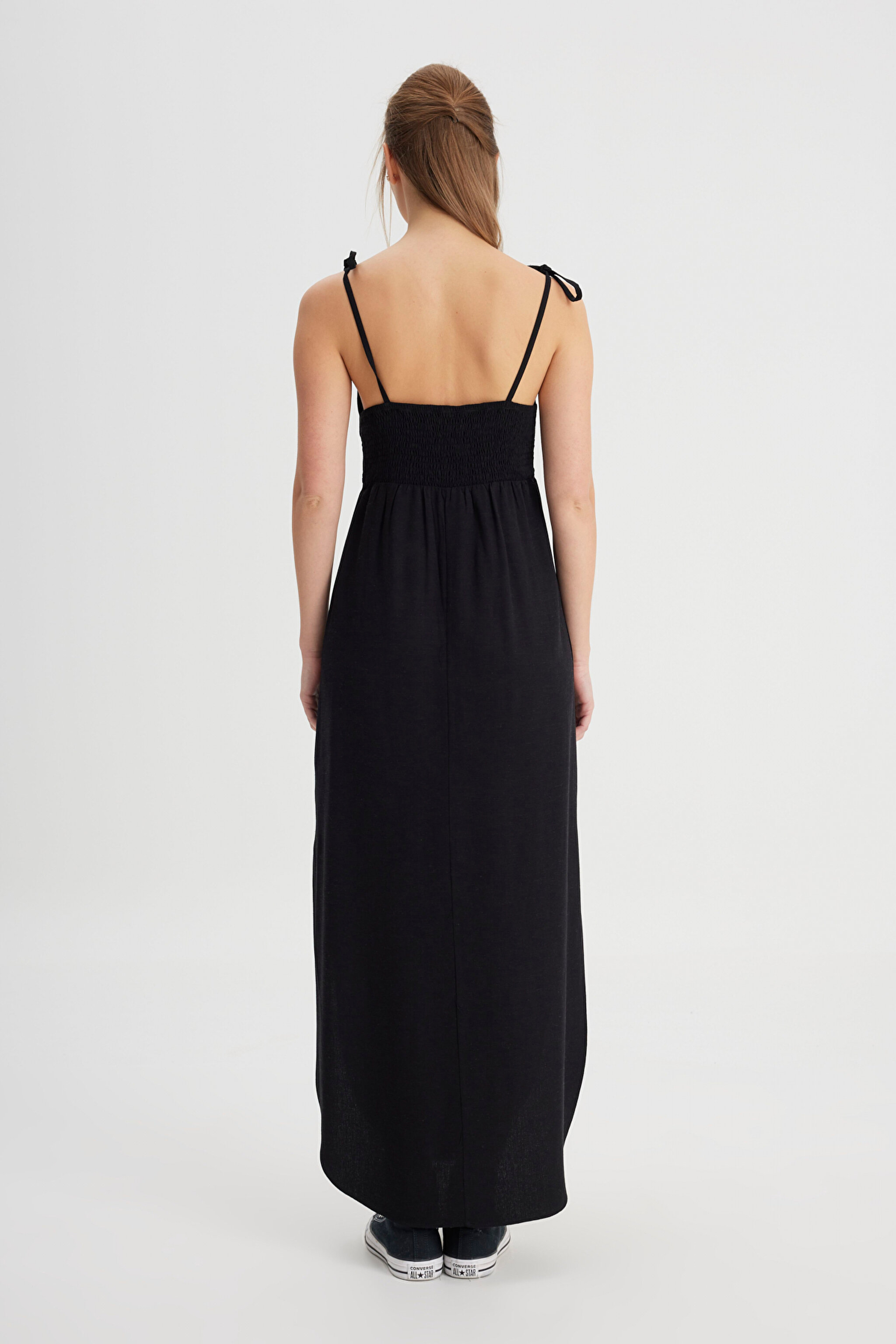 Regular Fit Normal Kesim Kare Yaka Siyah Elbise - Black-W241610001 (görsel 5)