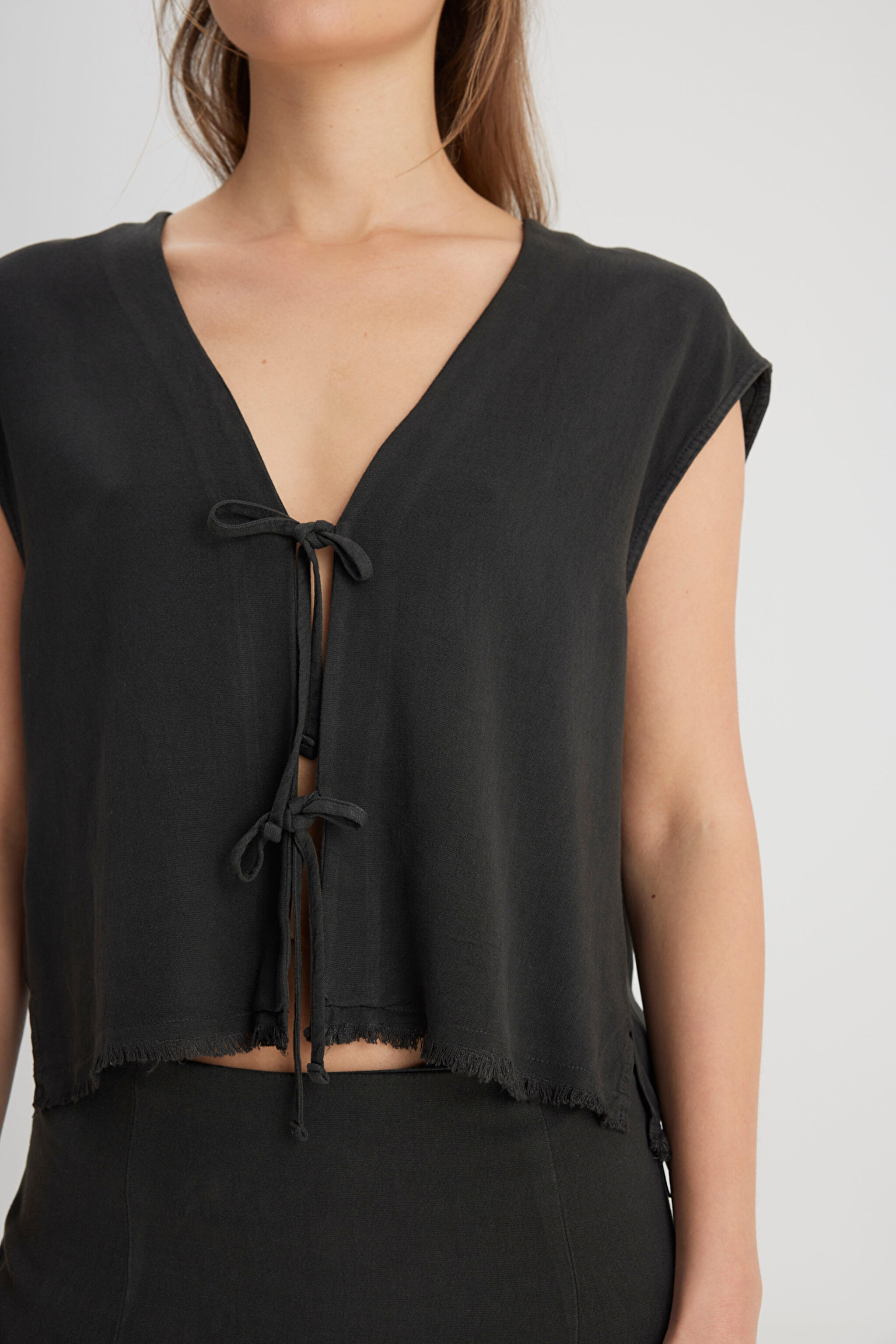 Regular Fit Normal Kesim Bisiklet Yaka Siyah Yelek - Black-W241611001 (görsel 4)
