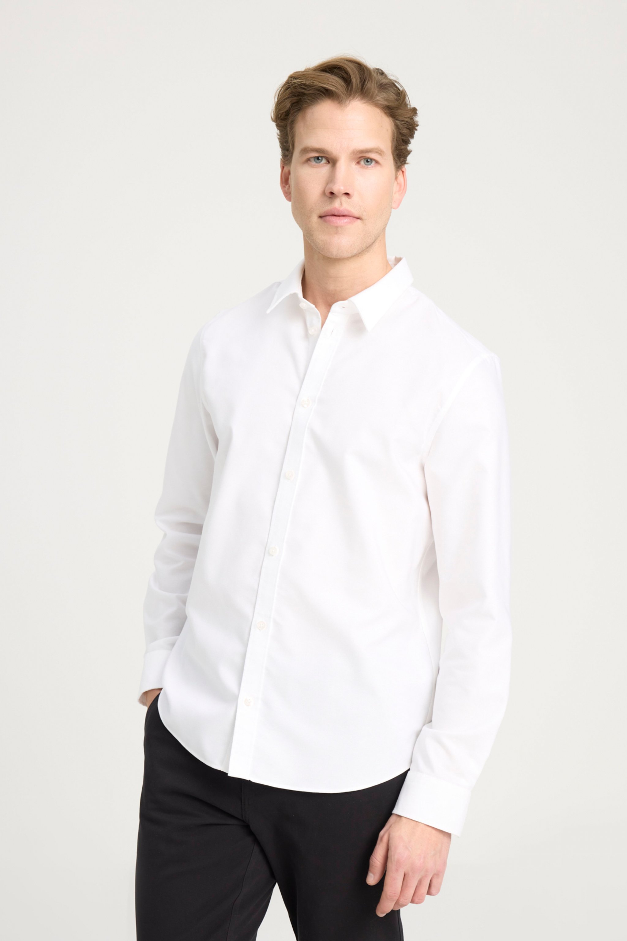 Non-iron Regular Fit Normal Kesim %100 Pamuk Beyaz Gömlek - White-W241631100 (görsel 3)
