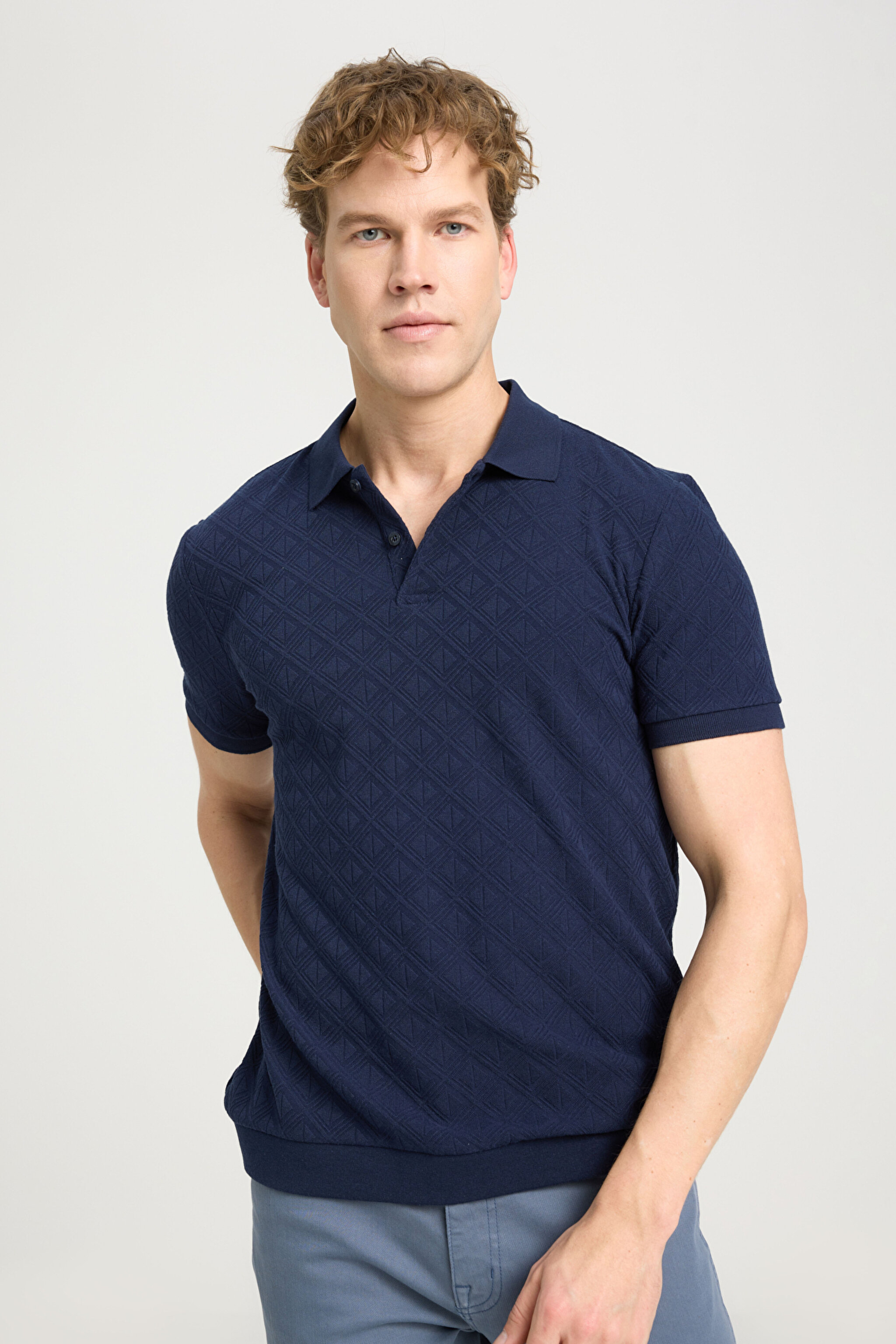 Slim Fit Dar Kesim Polo Yaka Lacivert Tişört