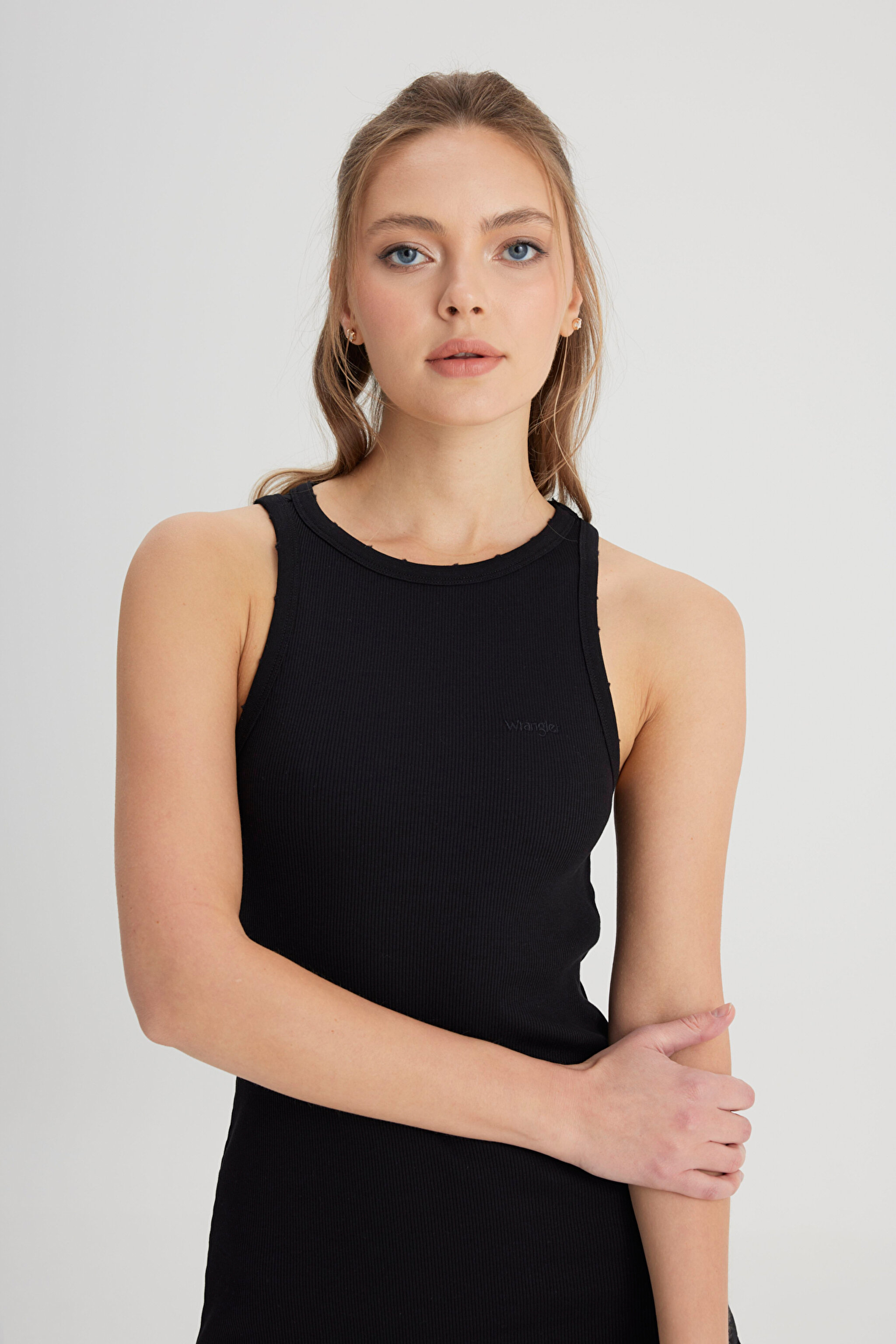 Slim Fit Dar Kesim Bisiklet Yaka Siyah Elbise - Black-W241672001 (görsel 2)