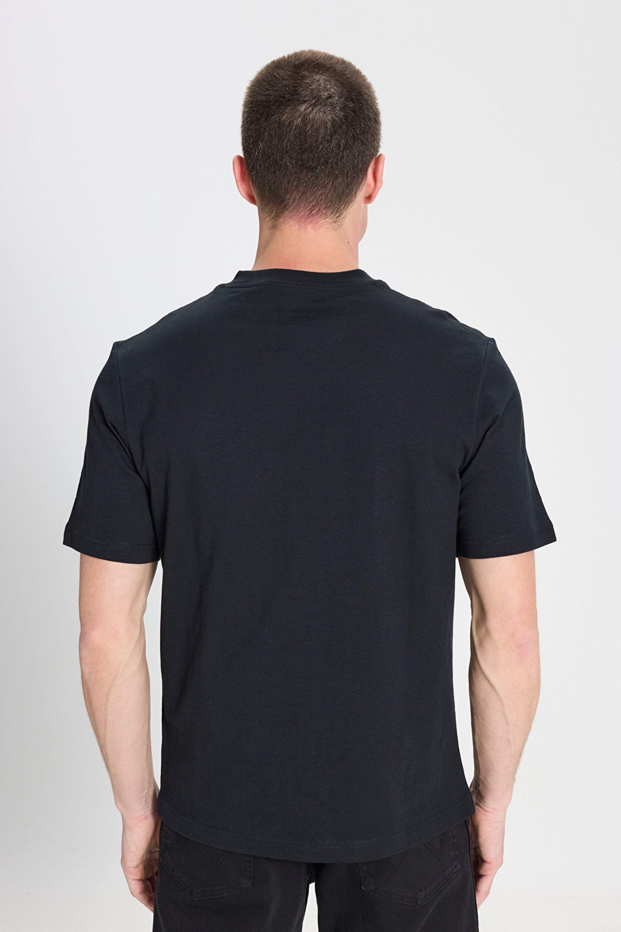 Regular Fit Normal Kesim Bisiklet Yaka %100 Pamuk Siyah Tişört - Black-W241673301 (görsel 5)