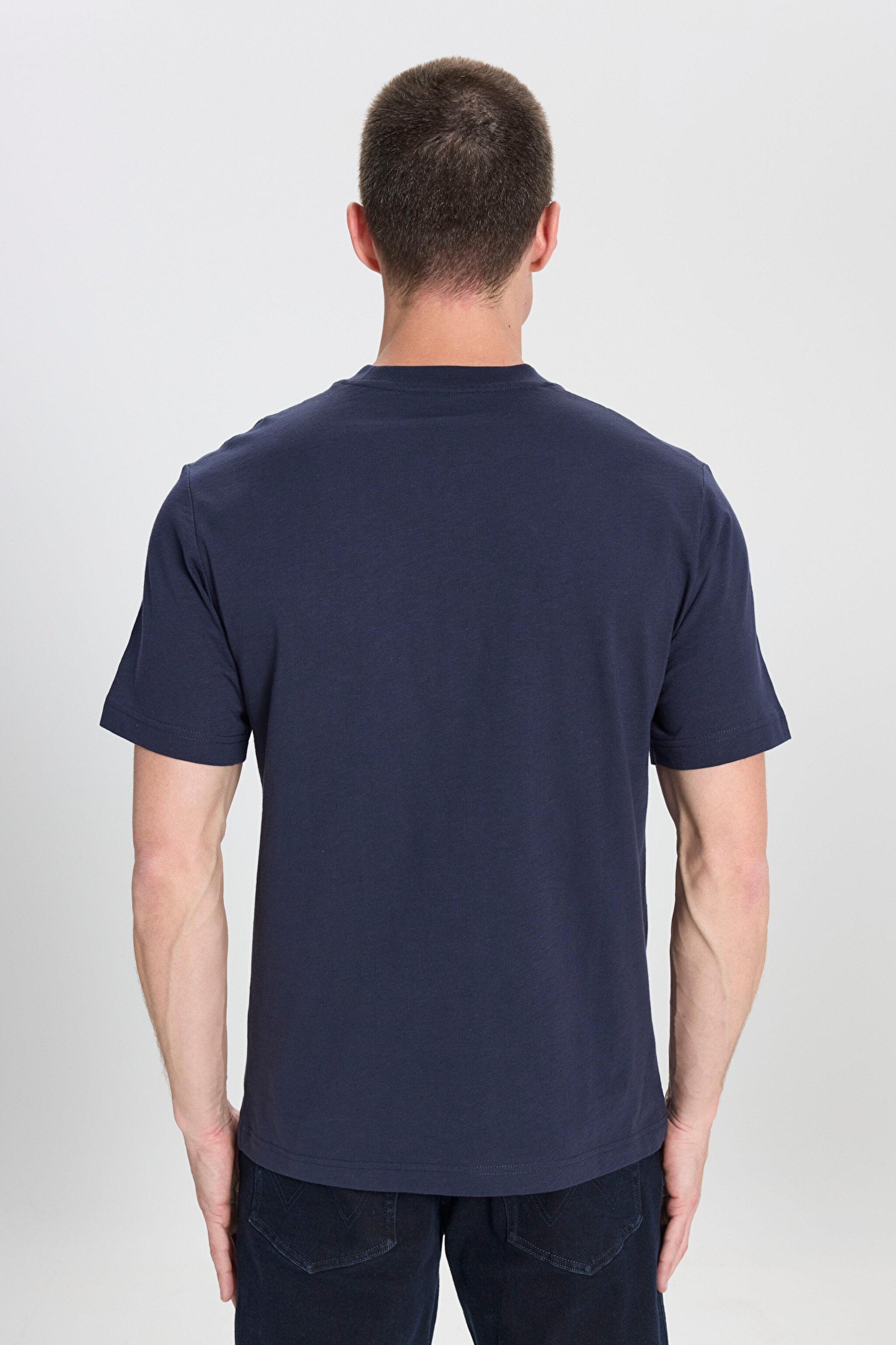 Regular Fit Normal Kesim Bisiklet Yaka %100 Pamuk Lacivert Tişört - Navy-W241673410 (görsel 5)