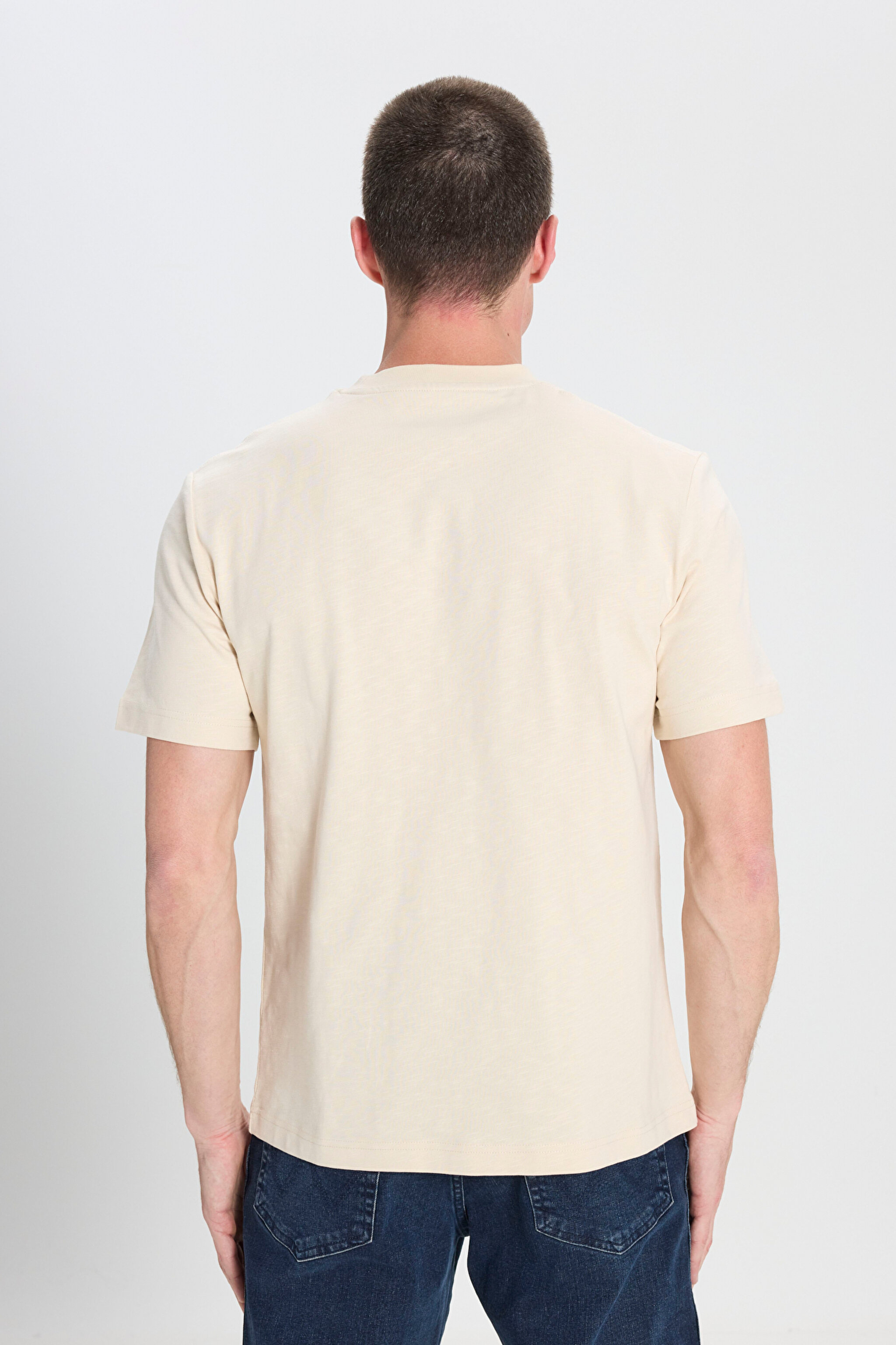 Regular Fit Normal Kesim Bisiklet Yaka %100 Pamuk Bej Tişört - Beige-W241673614 (görsel 6)