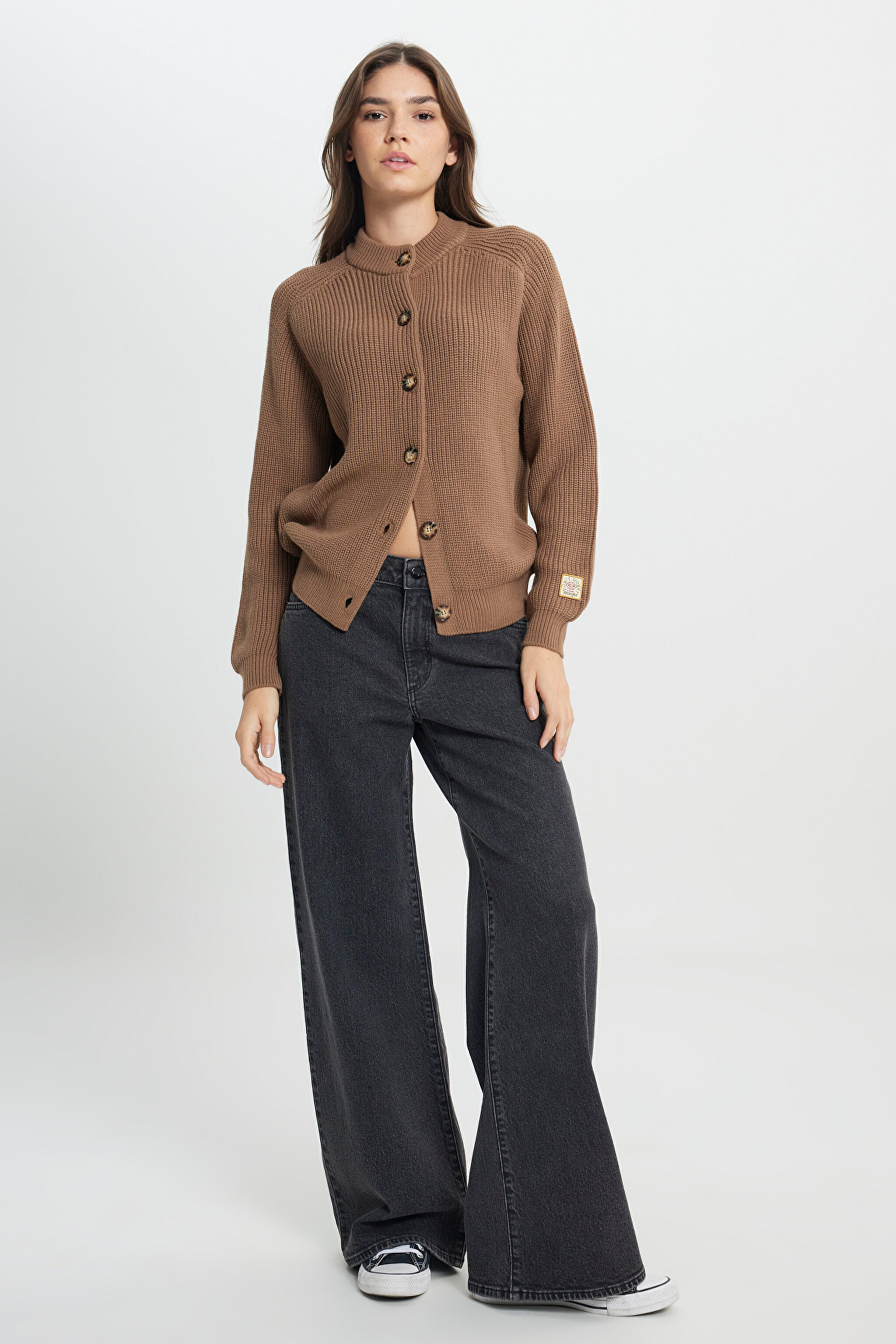 Regular Fit Normal Kesim Düğme Detaylı Camel Triko Kazak - Dark Camel-W242192825 (görsel 5)