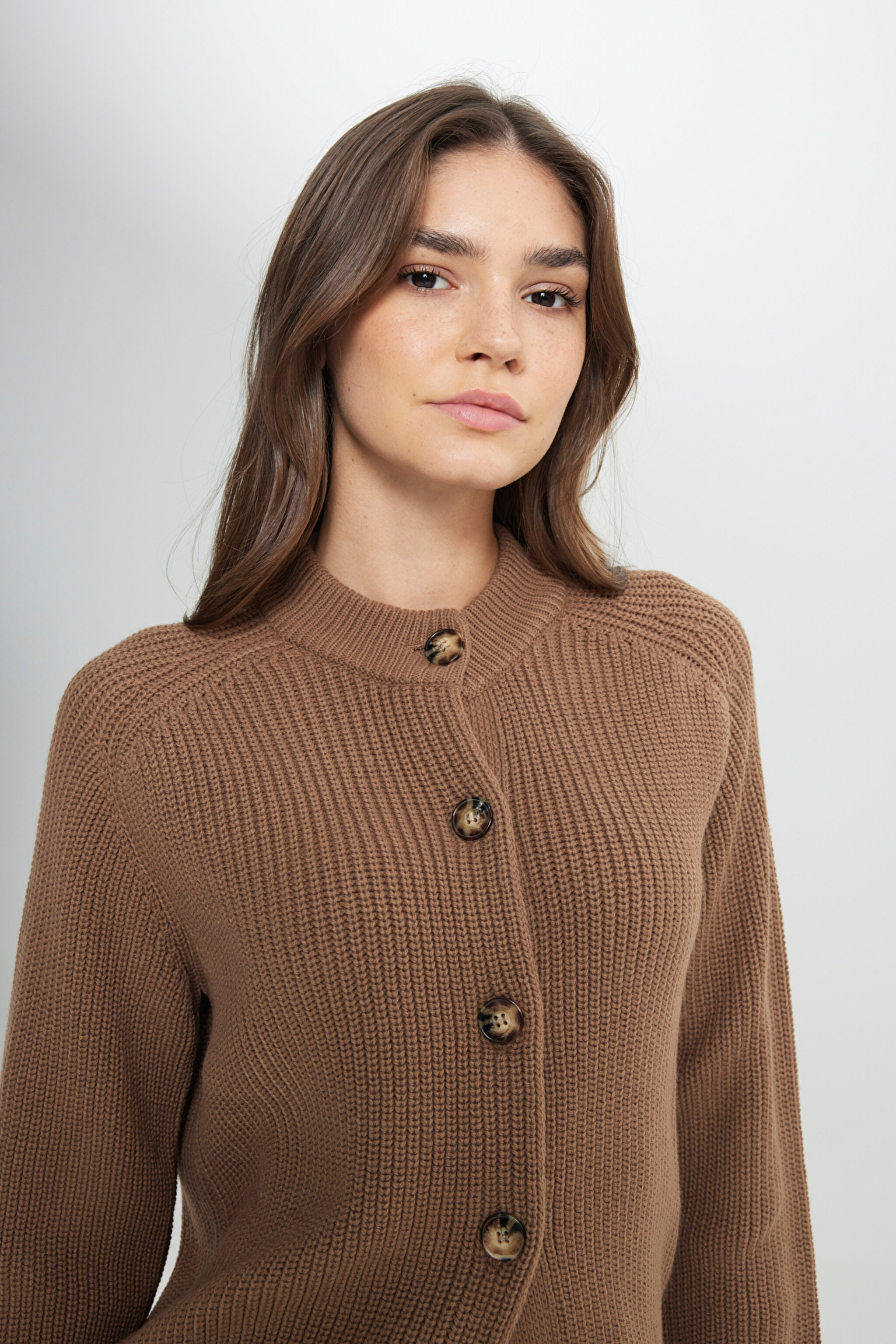 Regular Fit Normal Kesim Düğme Detaylı Camel Triko Kazak - Dark Camel-W242192825 (görsel 6)