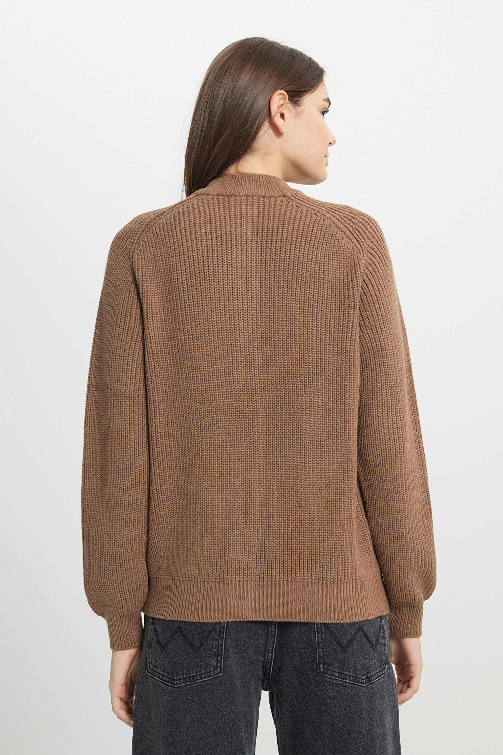 Regular Fit Normal Kesim Düğme Detaylı Camel Triko Kazak - Dark Camel-W242192825 (görsel 7)