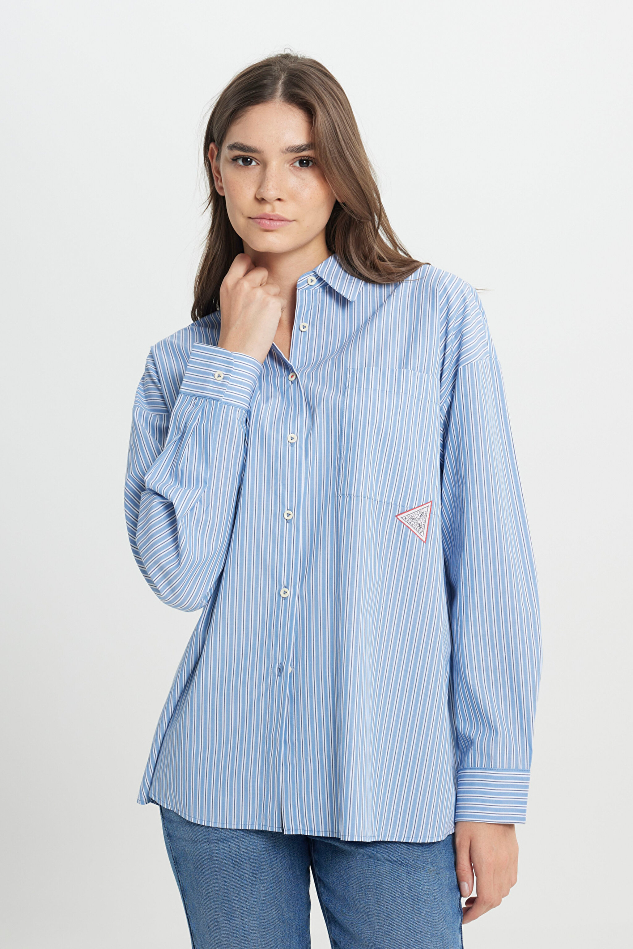 Loose Fit Rahat Kesim %100 Pamuk İndigo Gömlek - Indigo-W242194315 (görsel 2)