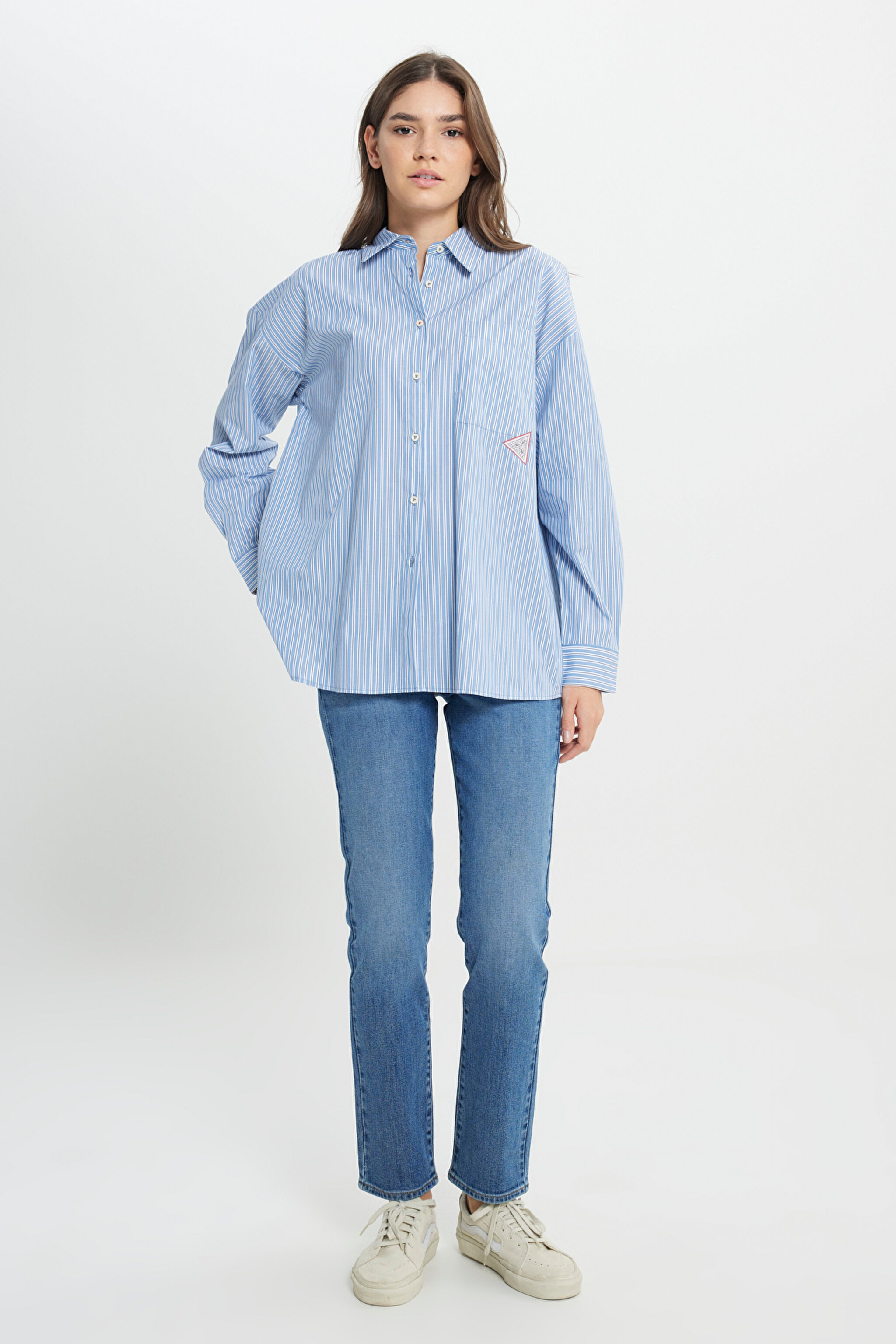 Loose Fit Rahat Kesim %100 Pamuk İndigo Gömlek - Indigo-W242194315 (görsel 4)
