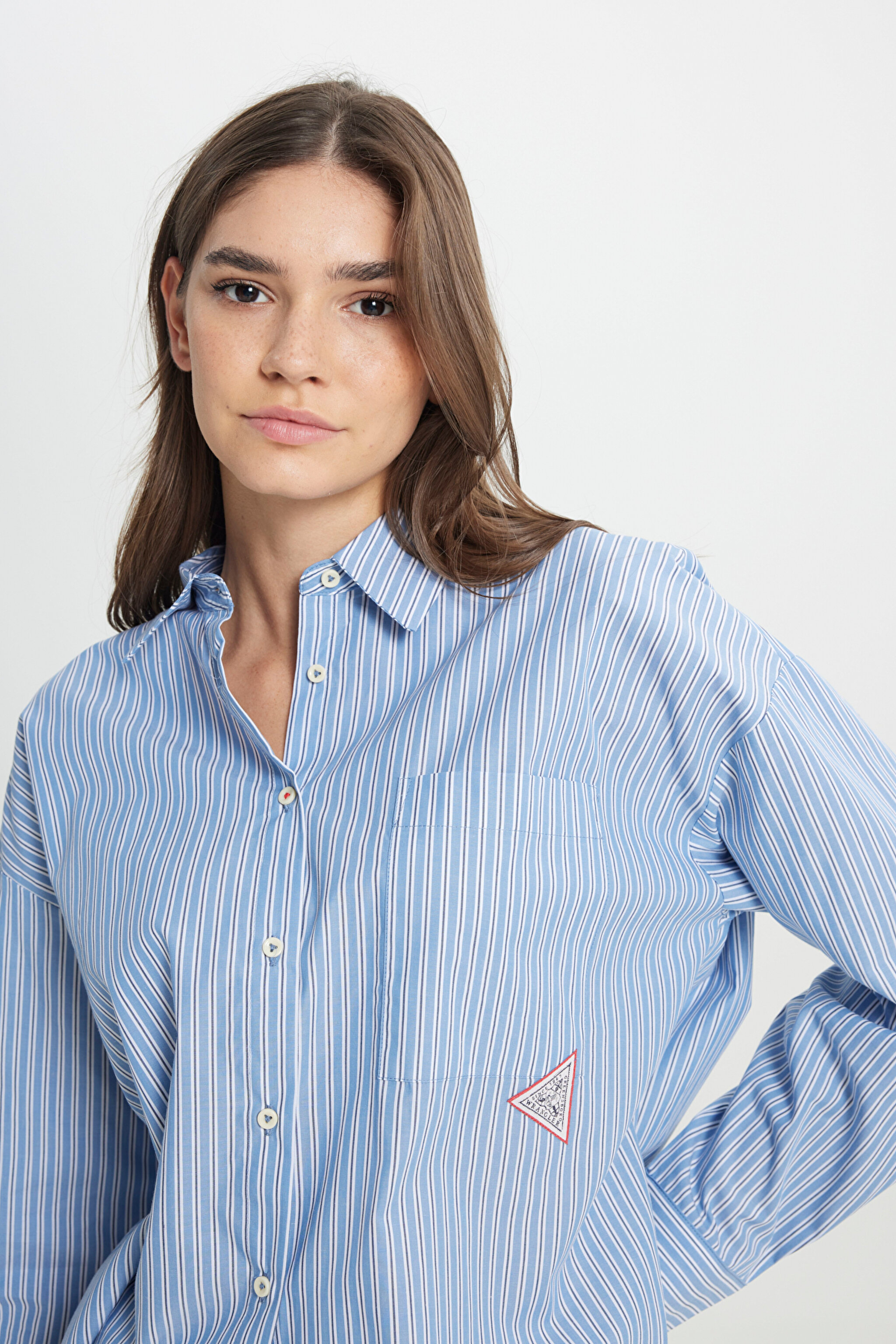 Loose Fit Rahat Kesim %100 Pamuk İndigo Gömlek - Indigo-W242194315 (görsel 5)