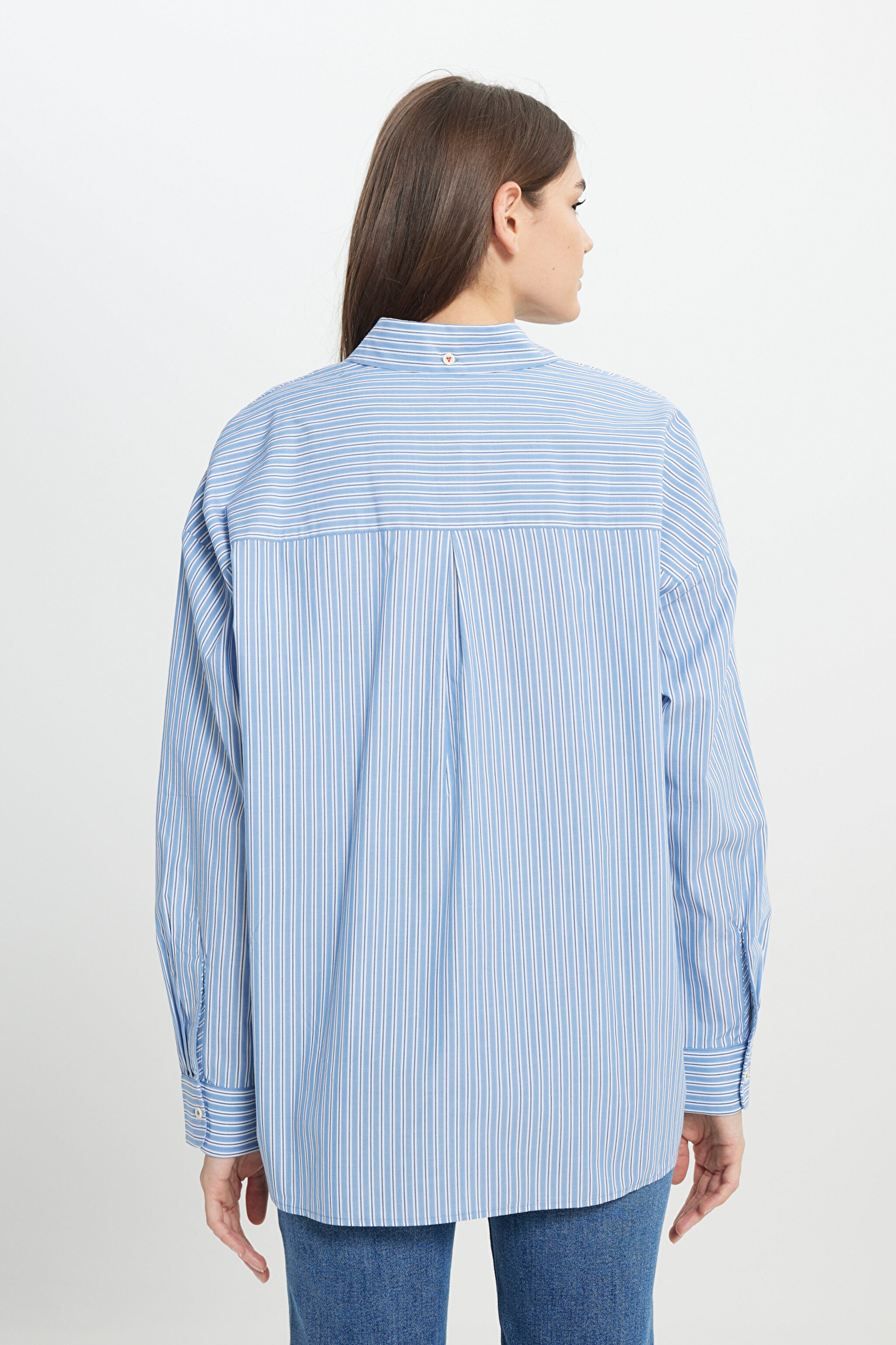 Loose Fit Rahat Kesim %100 Pamuk İndigo Gömlek - Indigo-W242194315 (görsel 6)