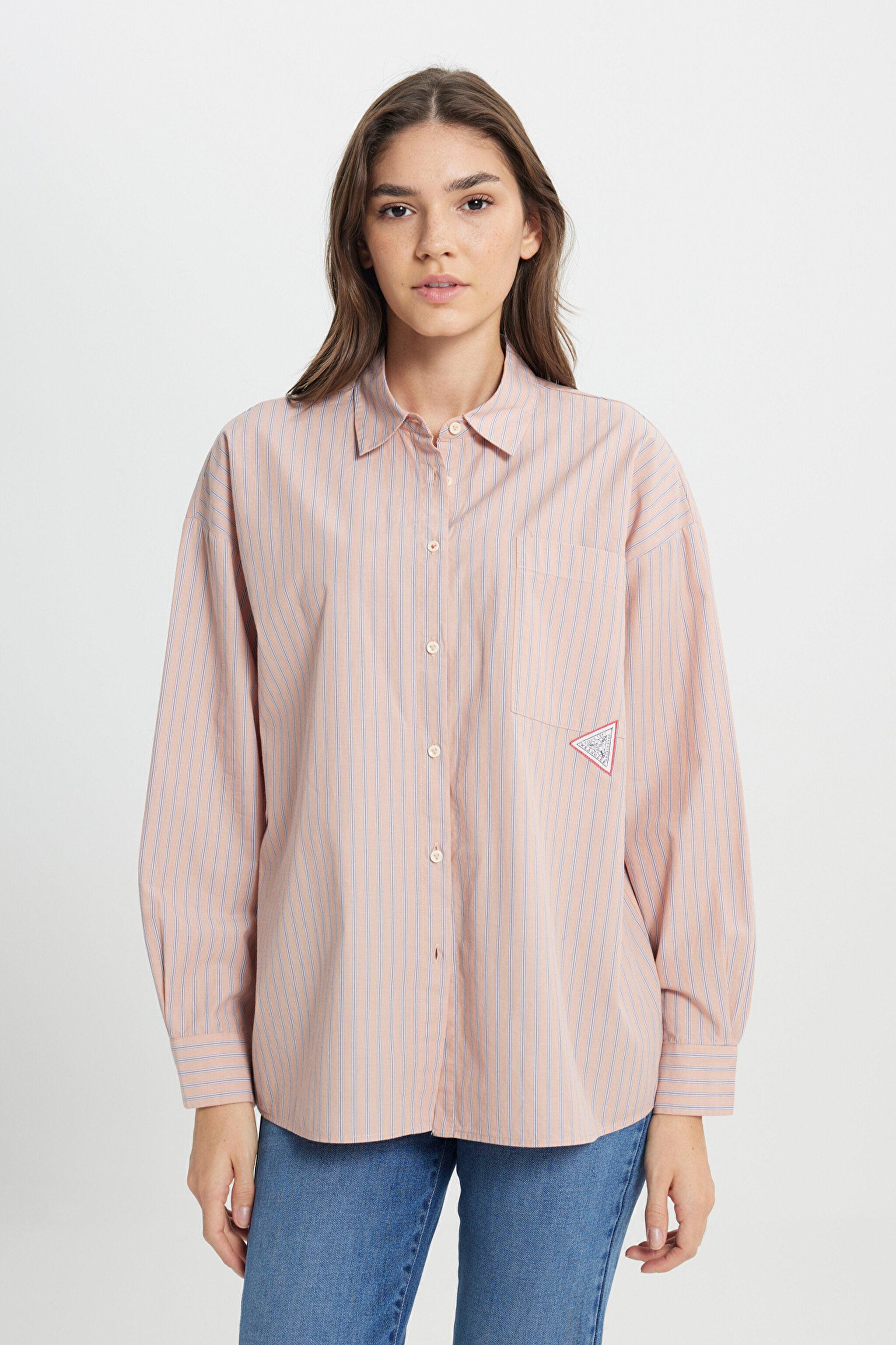 Loose Fit Rahat Kesim %100 Pamuk Bej Gömlek - Beige-W242194614