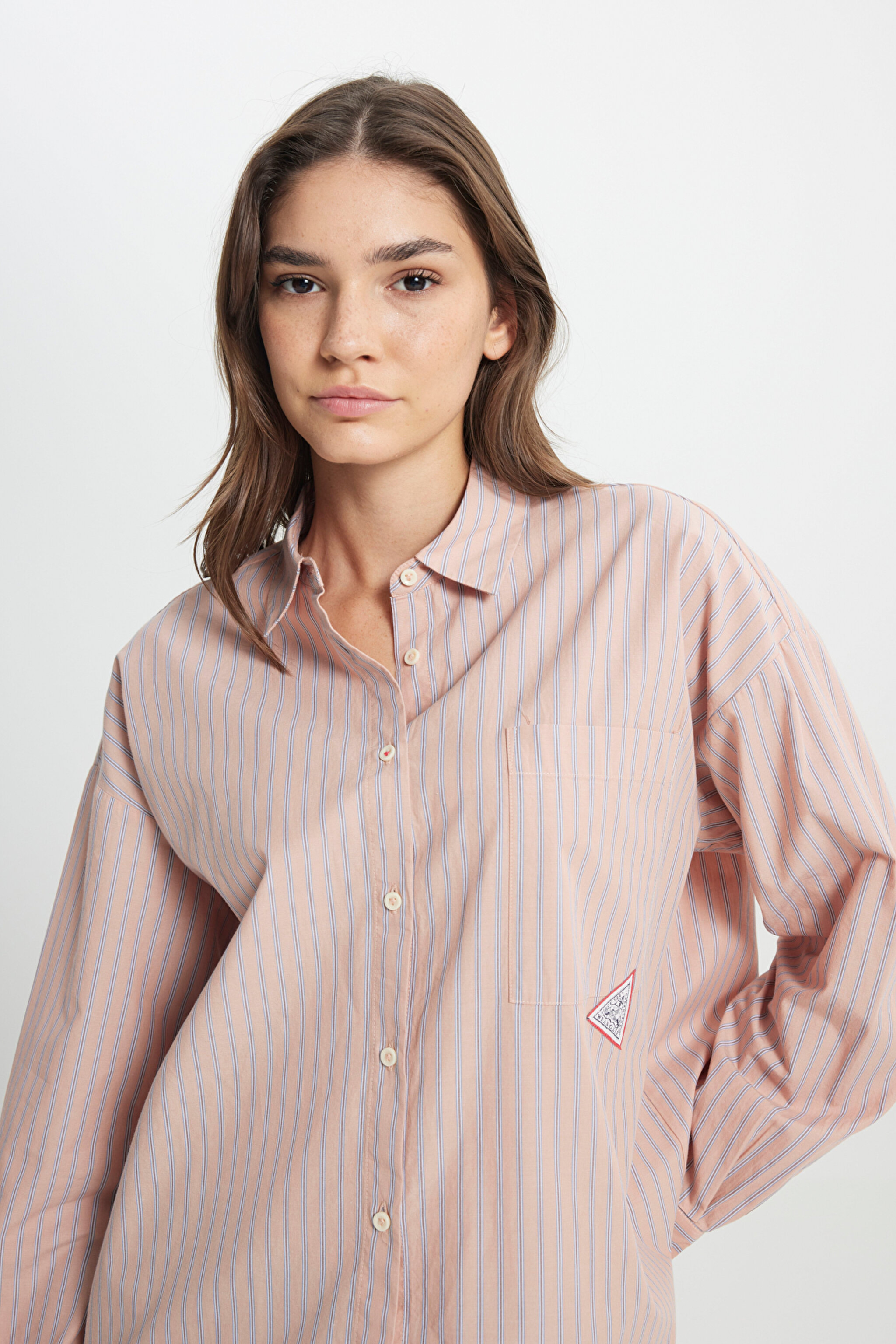 Loose Fit Rahat Kesim %100 Pamuk Bej Gömlek - Beige-W242194614 (görsel 2)