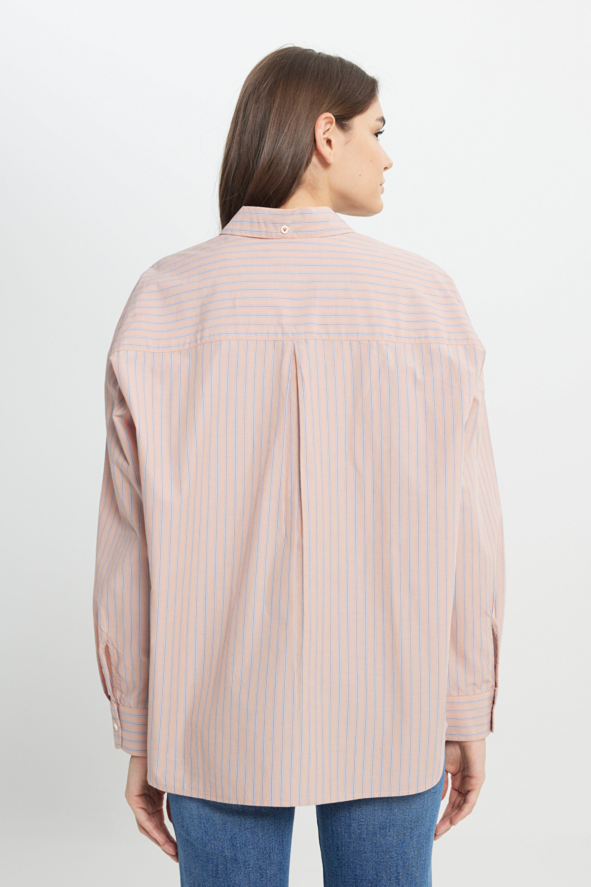 Loose Fit Rahat Kesim %100 Pamuk Bej Gömlek - Beige-W242194614 (görsel 5)