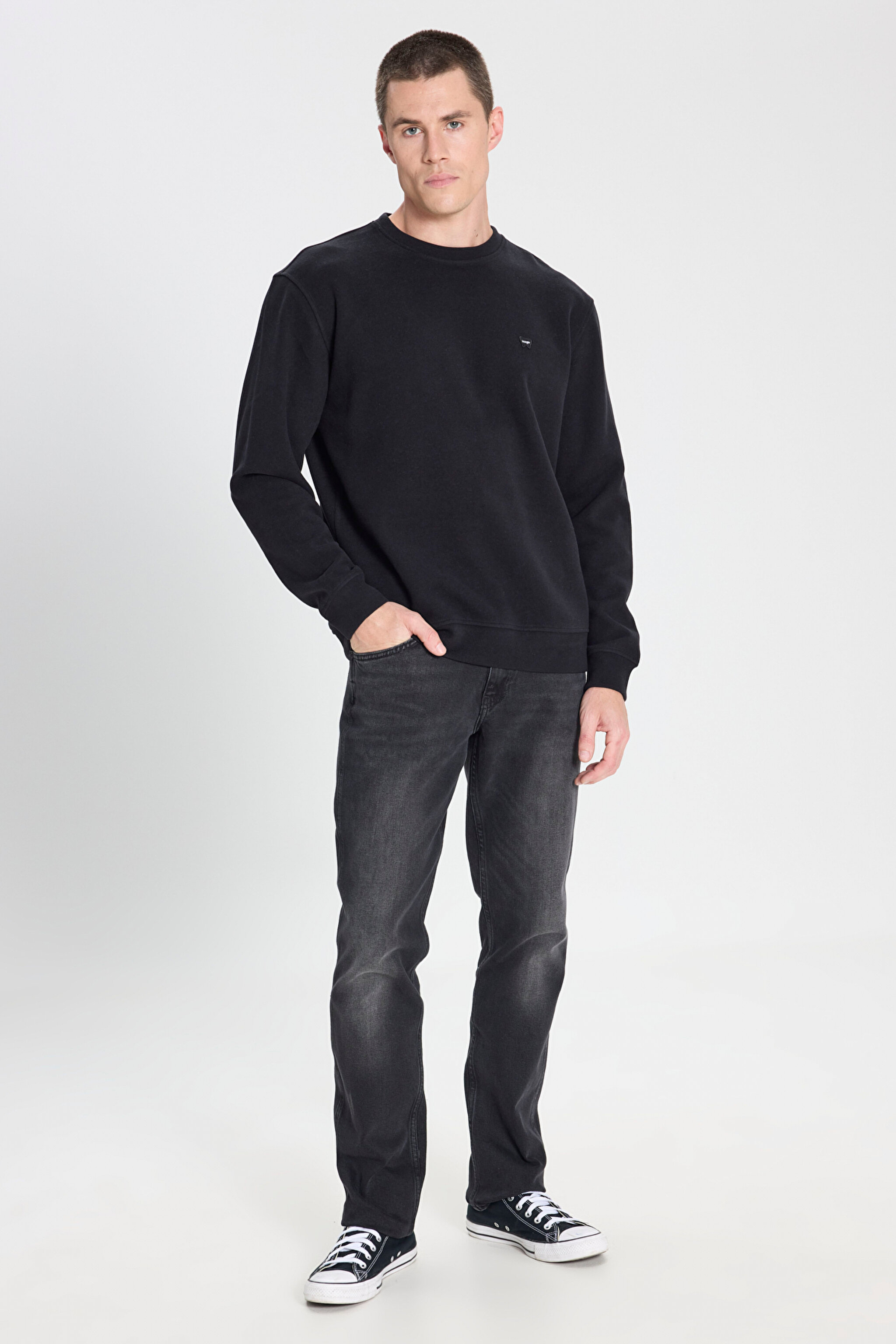 Regular Fit Normal Kesim Bisiklet Yaka Siyah Sweatshirt - Black-W242262001 (görsel 3)