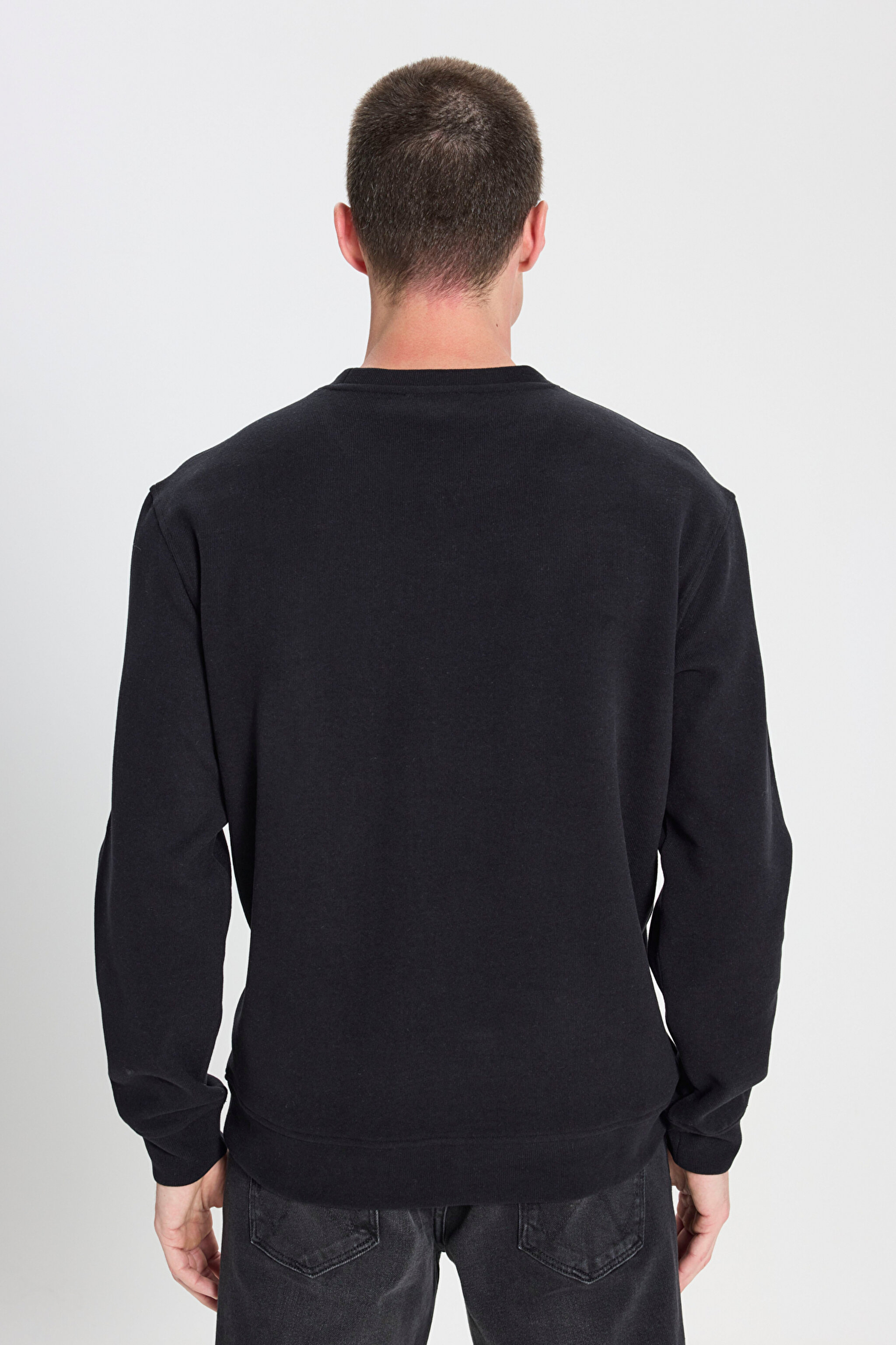 Regular Fit Normal Kesim Bisiklet Yaka Siyah Sweatshirt - Black-W242262001 (görsel 5)
