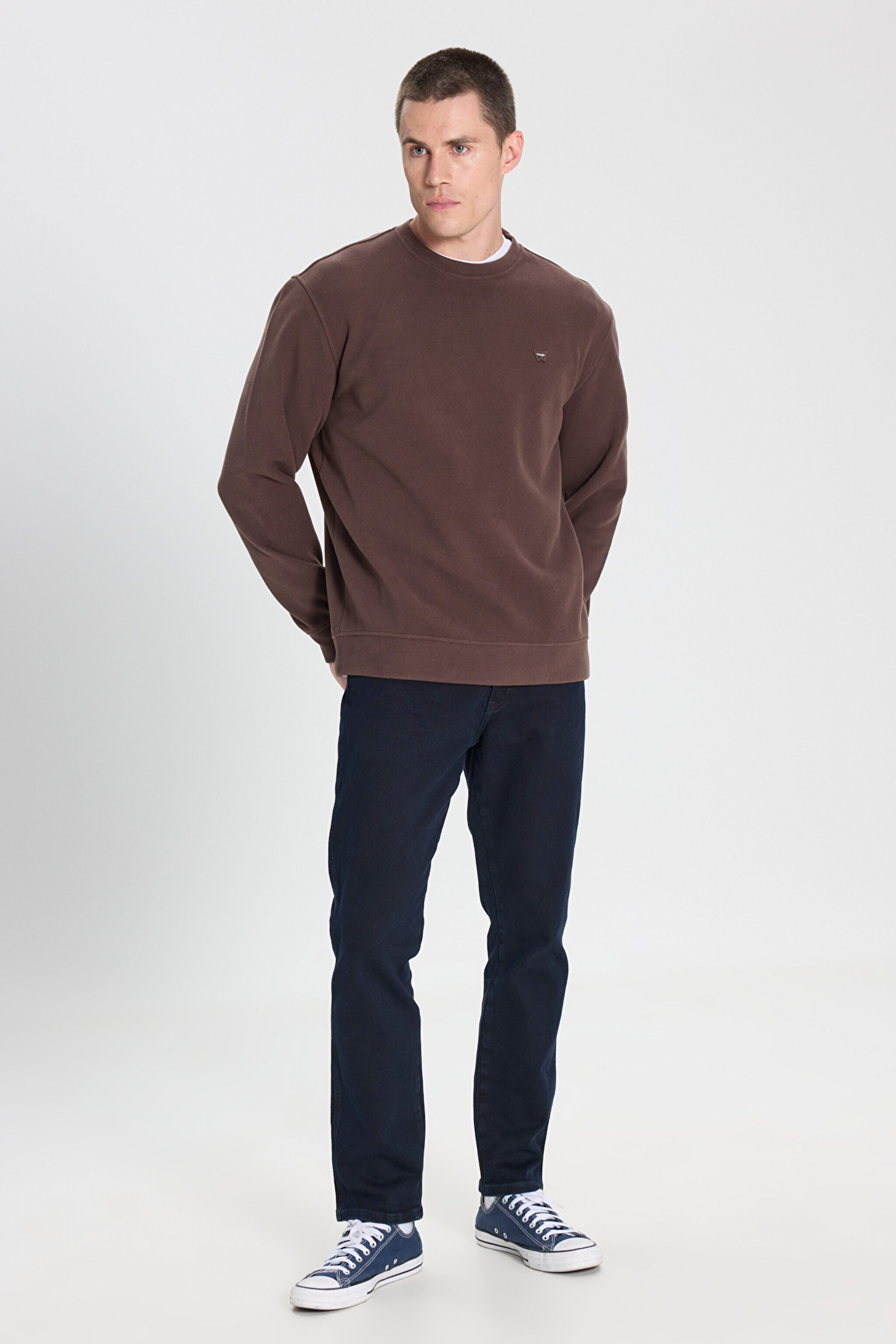 Regular Fit Normal Kesim Bisiklet Yaka Koyu Kahverengi Sweatshirt - Dark Brown-W242262024 (görsel 3)