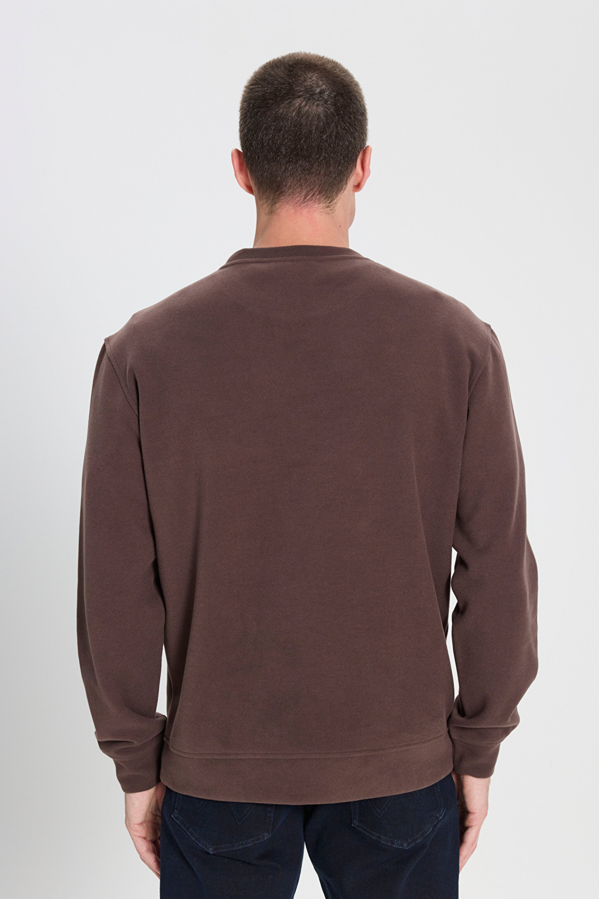 Regular Fit Normal Kesim Bisiklet Yaka Koyu Kahverengi Sweatshirt - Dark Brown-W242262024 (görsel 5)