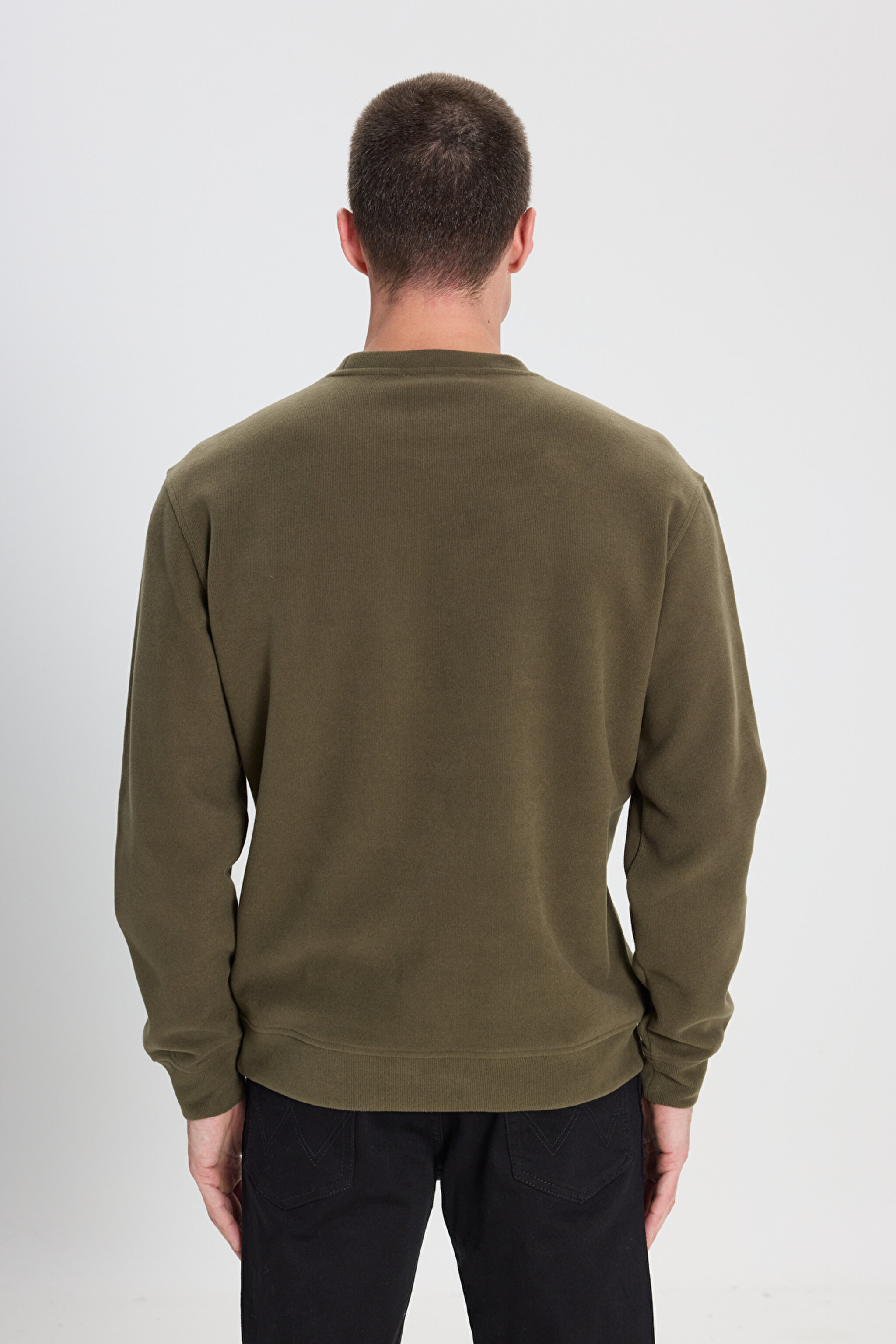 Regular Fit Normal Kesim Bisiklet Yaka Haki Sweatshirt - Khaki-W242262801 (görsel 5)