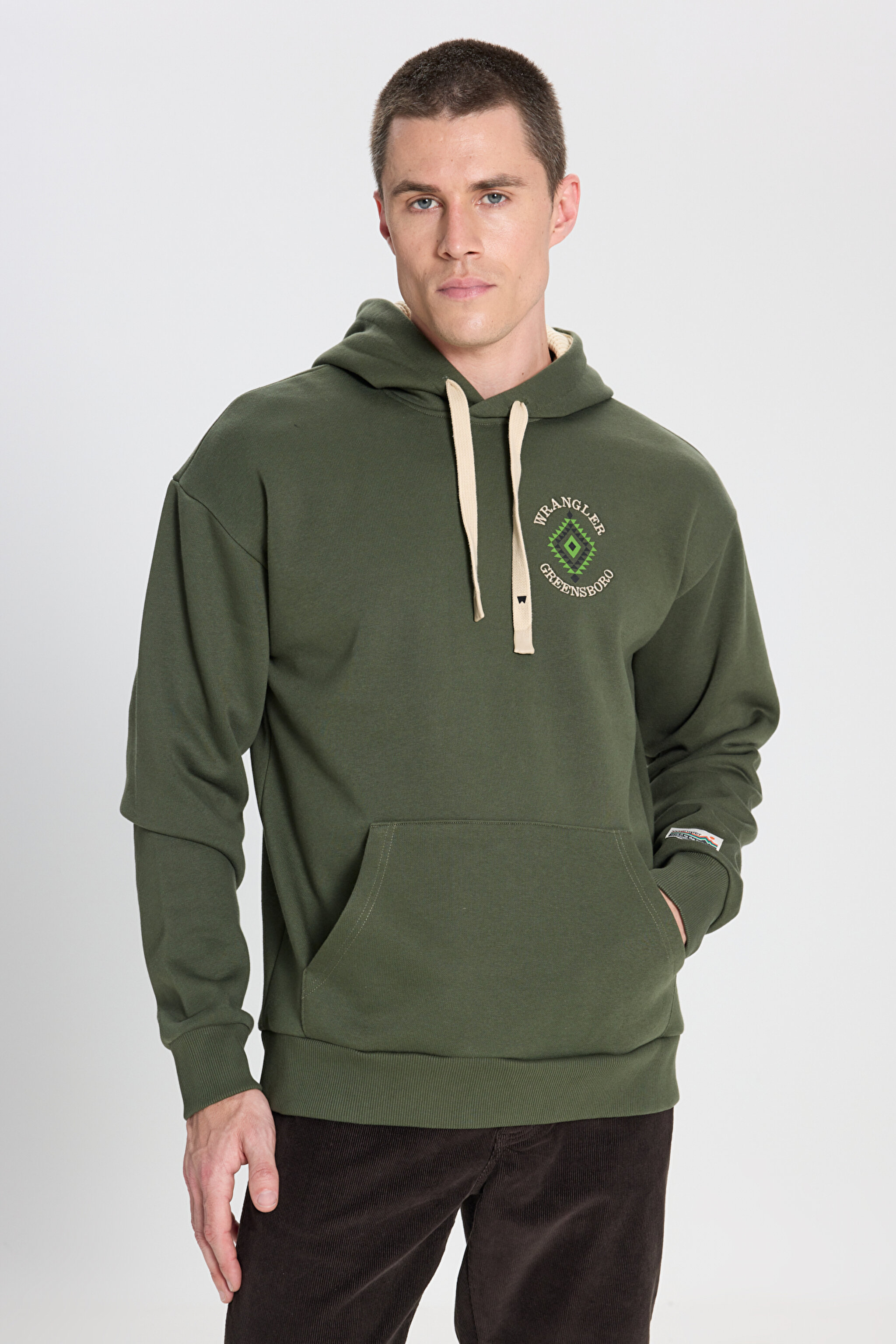 Relaxed Fit Geniş Kesim Kapüşonlu İçi Polarlı Haki Sweatshirt