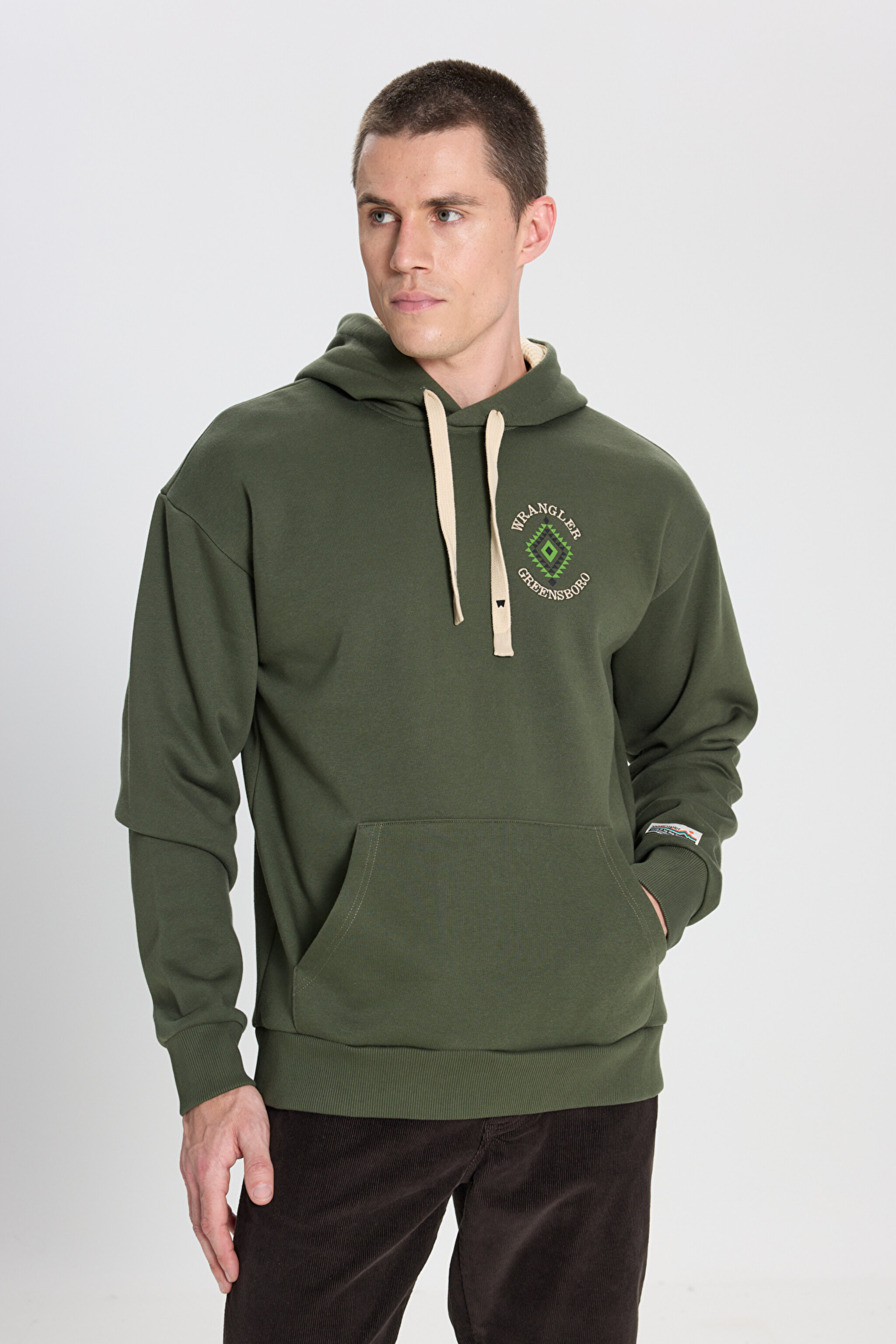 Relaxed Fit Geniş Kesim Kapüşonlu İçi Polarlı Haki Sweatshirt - Khaki-W242279801 (görsel 2)