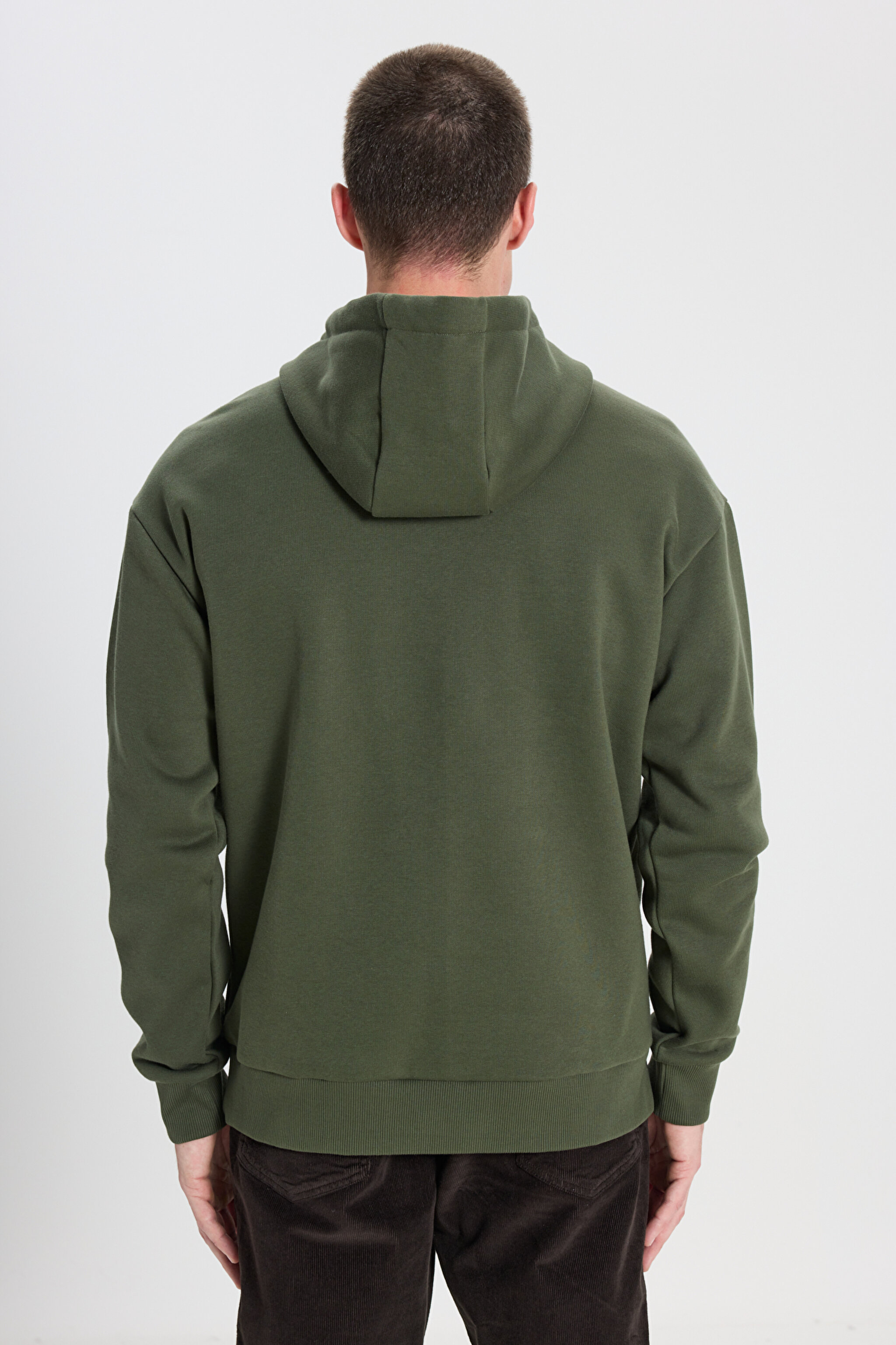 Relaxed Fit Geniş Kesim Kapüşonlu İçi Polarlı Haki Sweatshirt - Khaki-W242279801 (görsel 5)