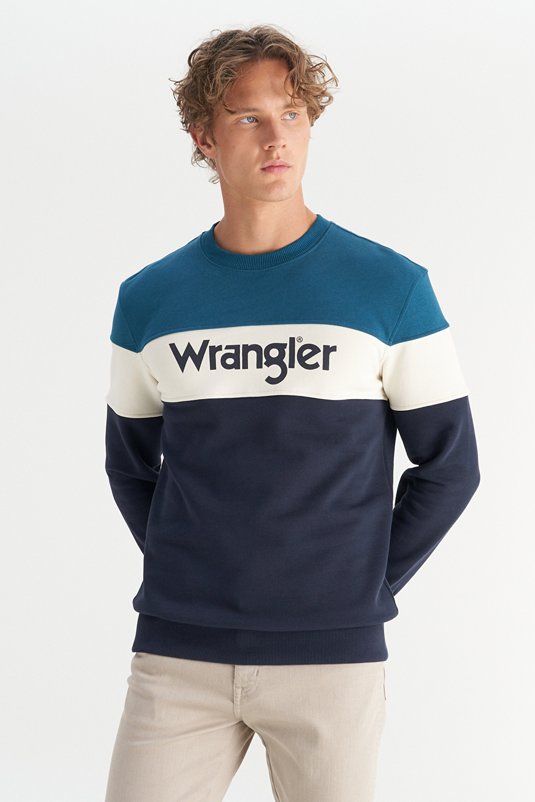 Regular Fit Normal Kesim Bisiklet Yaka İçi Polarlı Petrol Rengi Sweatshirt