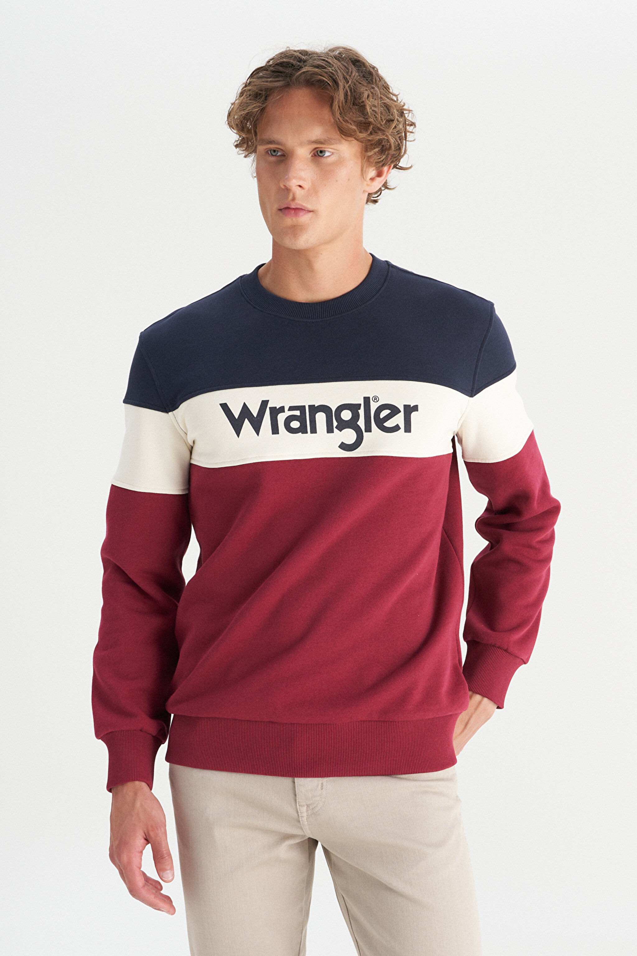 Regular Fit Normal Kesim Bisiklet Yaka İçi Polarlı Bordo Sweatshirt - Wine-W242284810 (görsel 2)