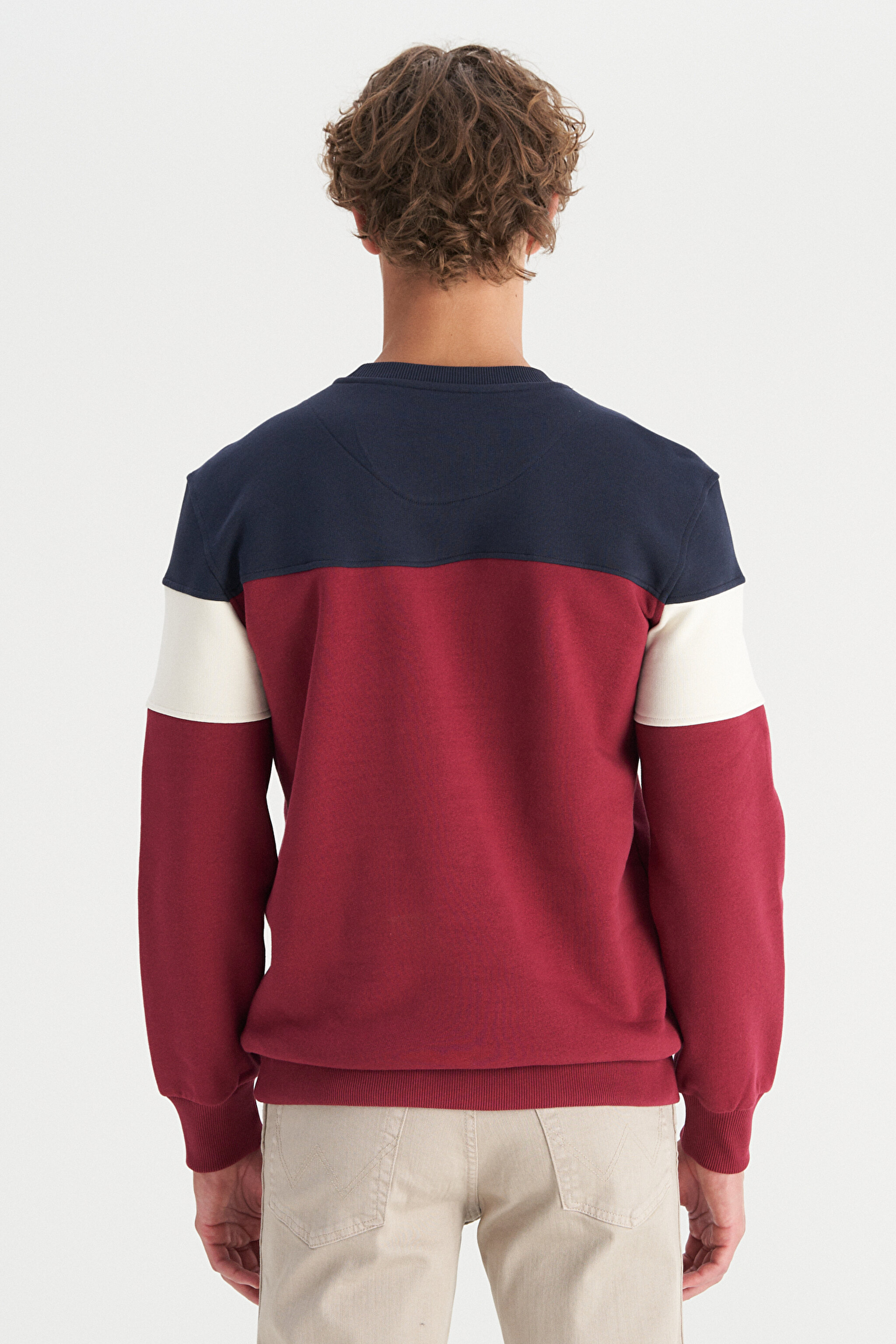 Regular Fit Normal Kesim Bisiklet Yaka İçi Polarlı Bordo Sweatshirt - Wine-W242284810 (görsel 6)