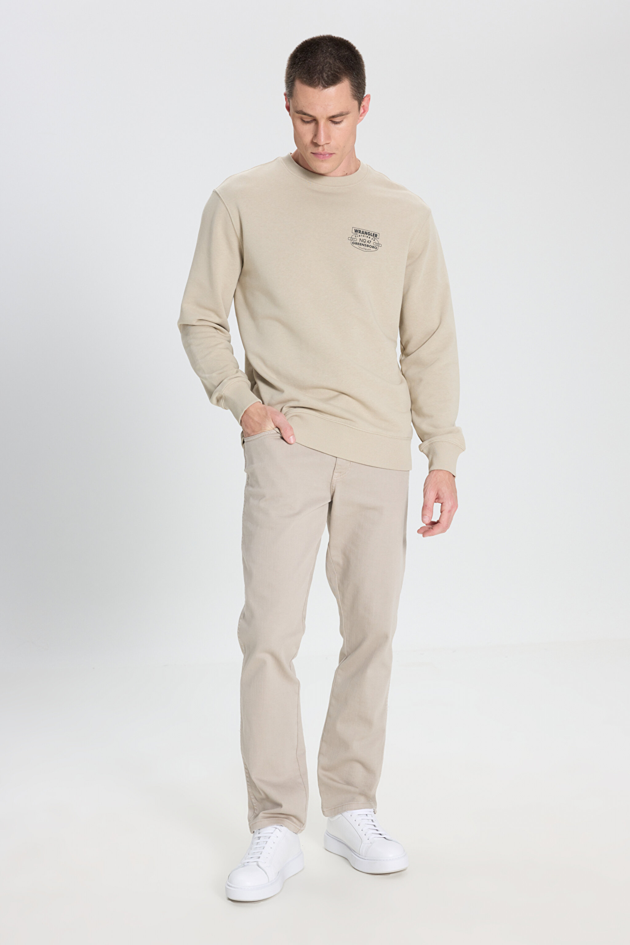 Regular Fit Normal Kesim Bisiklet Yaka Taş Rengi Sweatshirt - Stone-W242338013 (görsel 3)