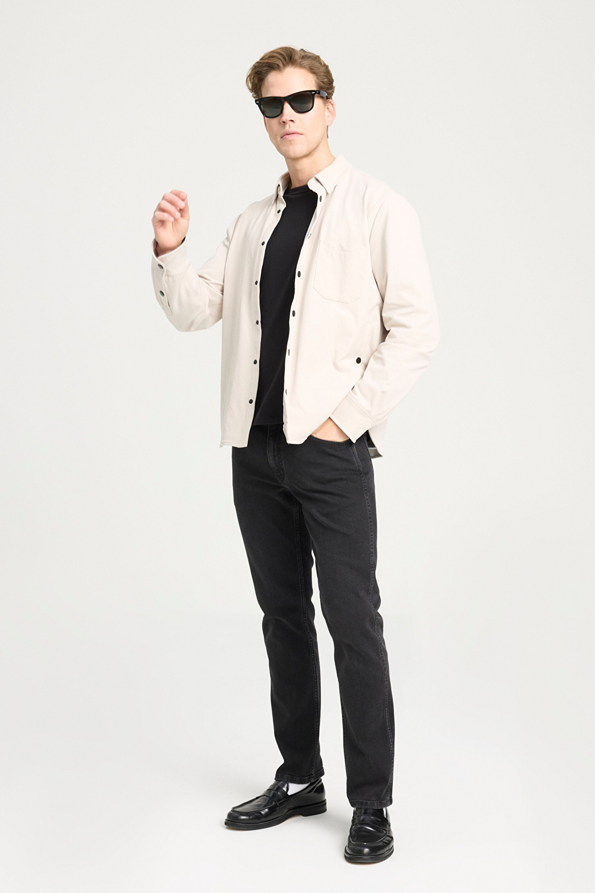 Loose Fit Rahat Kesim Bej Gömlek Ceket - Beige-W242423614 (görsel 4)