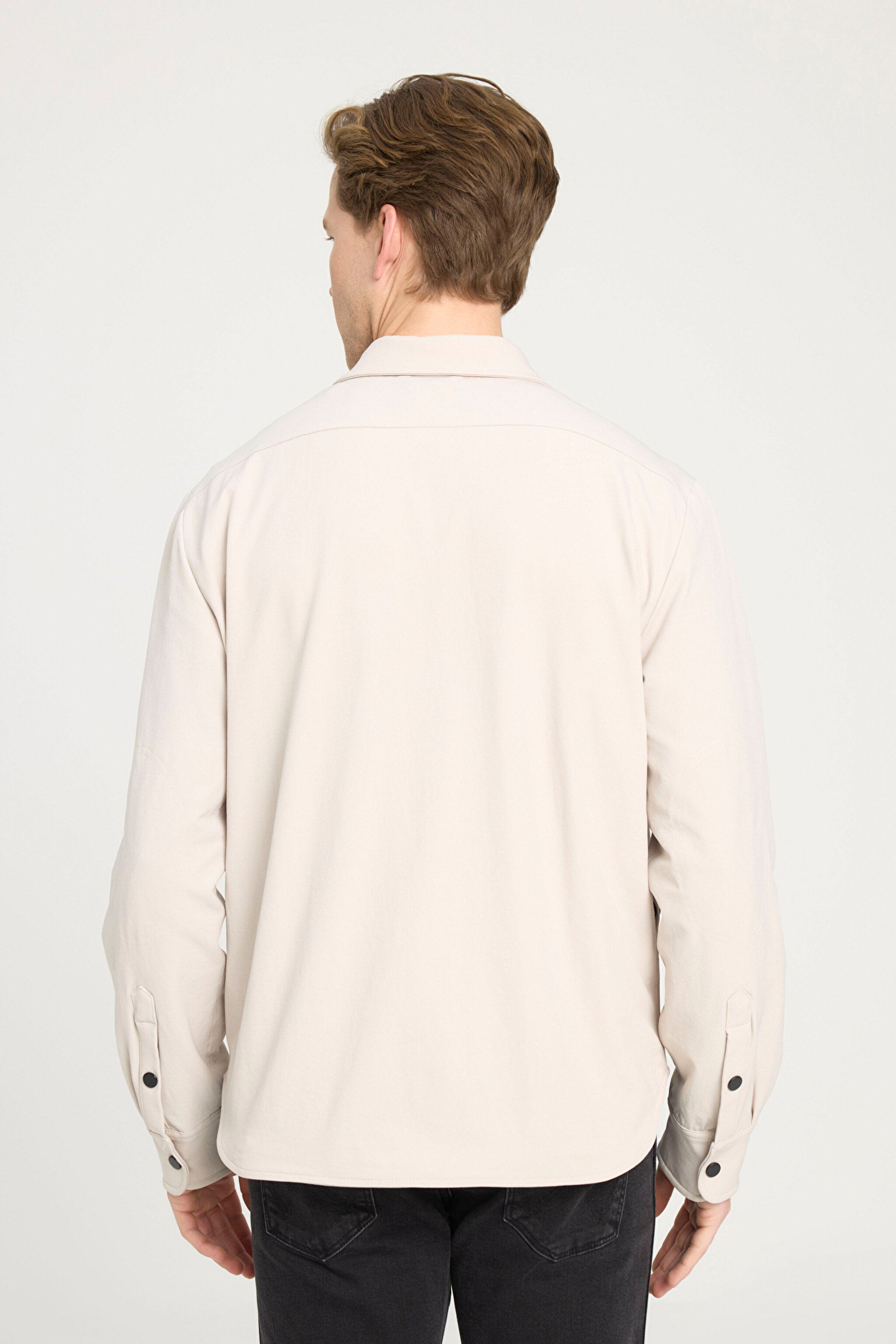 Loose Fit Rahat Kesim Bej Gömlek Ceket - Beige-W242423614 (görsel 7)