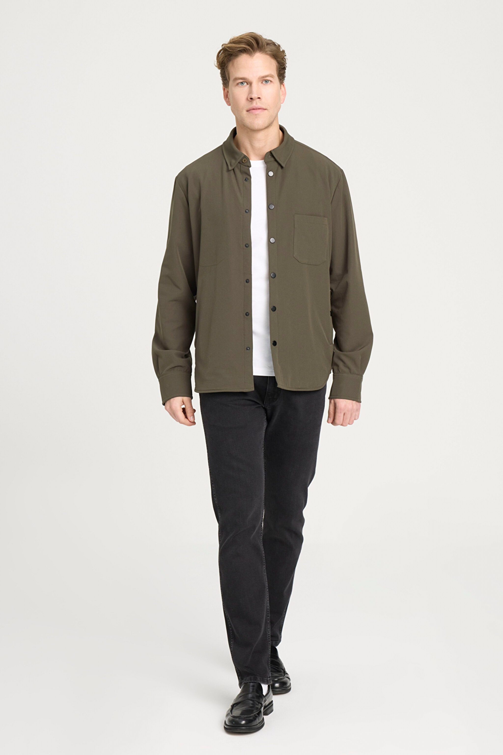 Loose Fit Rahat Kesim Haki Gömlek Ceket - Khaki-W242423801 (görsel 3)