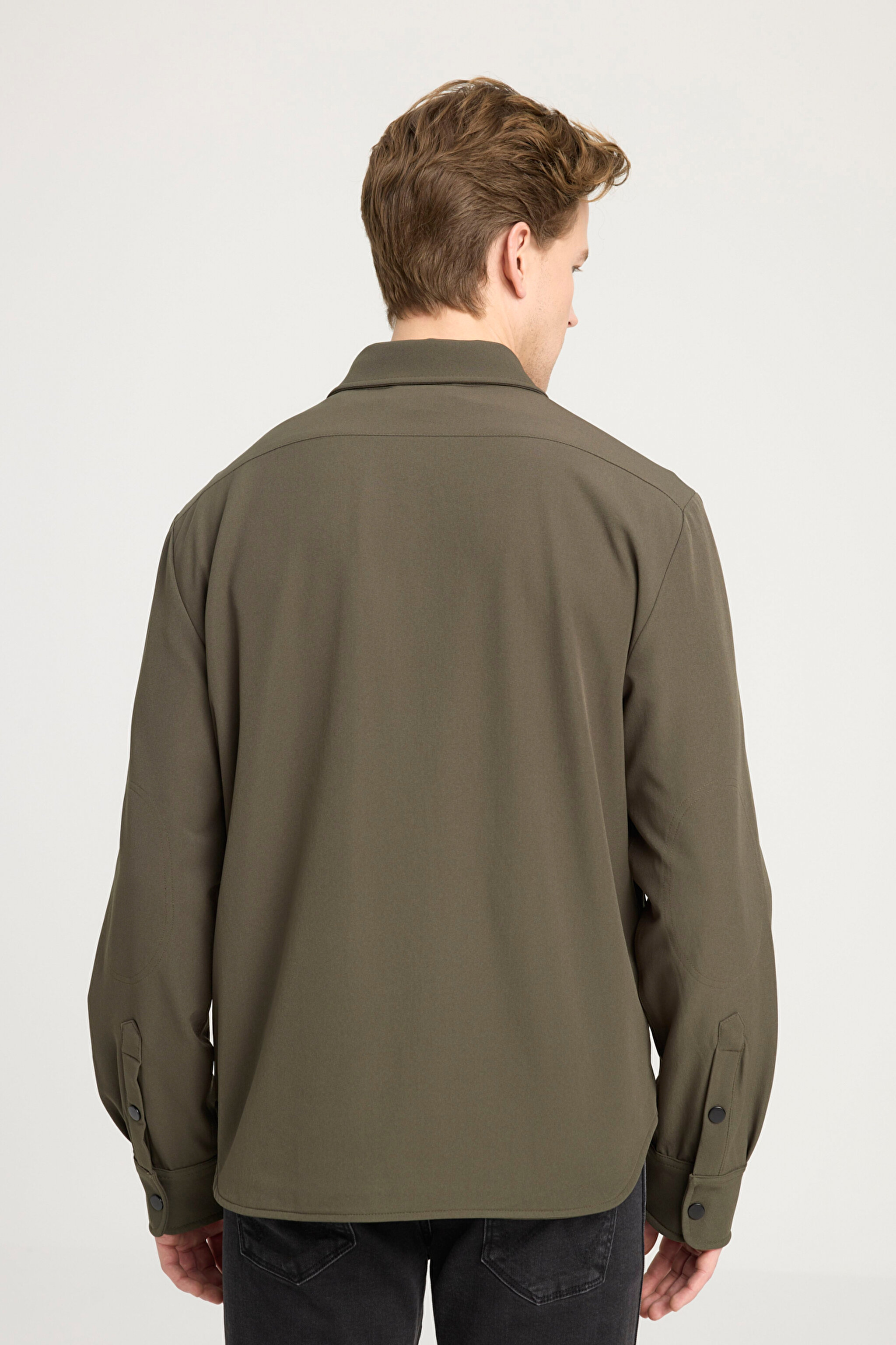 Loose Fit Rahat Kesim Haki Gömlek Ceket - Khaki-W242423801 (görsel 6)