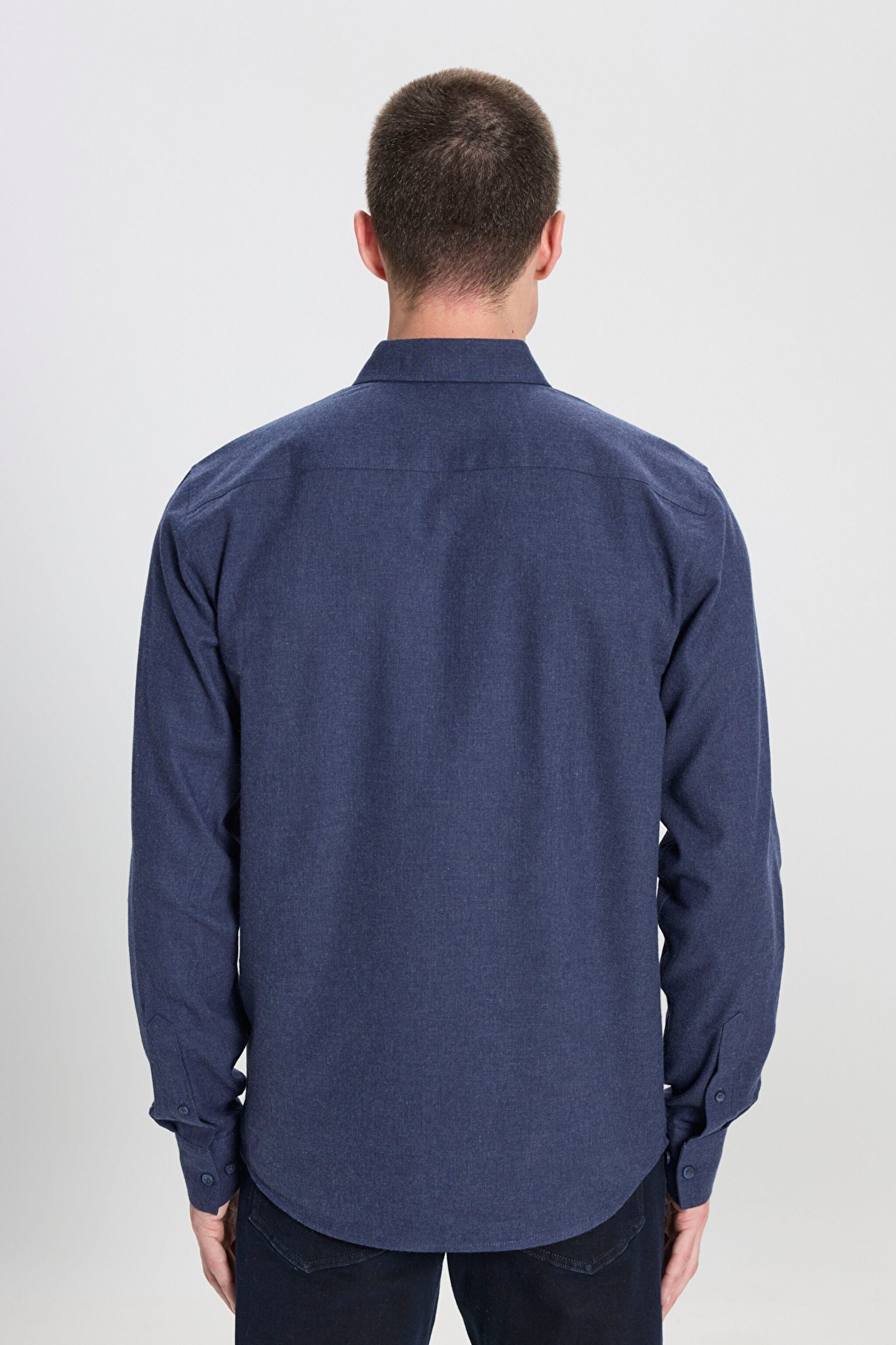 Regular Fit Normal Kesim %100 Pamuk Lacivert Gömlek - Navy-W242430410 (görsel 5)