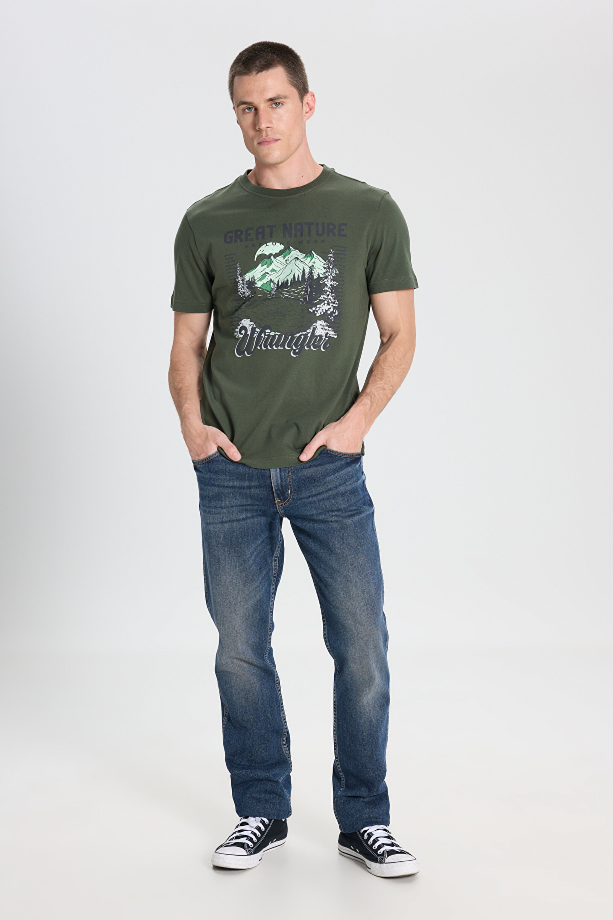 Regular Fit Normal Kesim Bisiklet Yaka %100 Pamuk Haki Tişört - Khaki-W242437801 (görsel 3)
