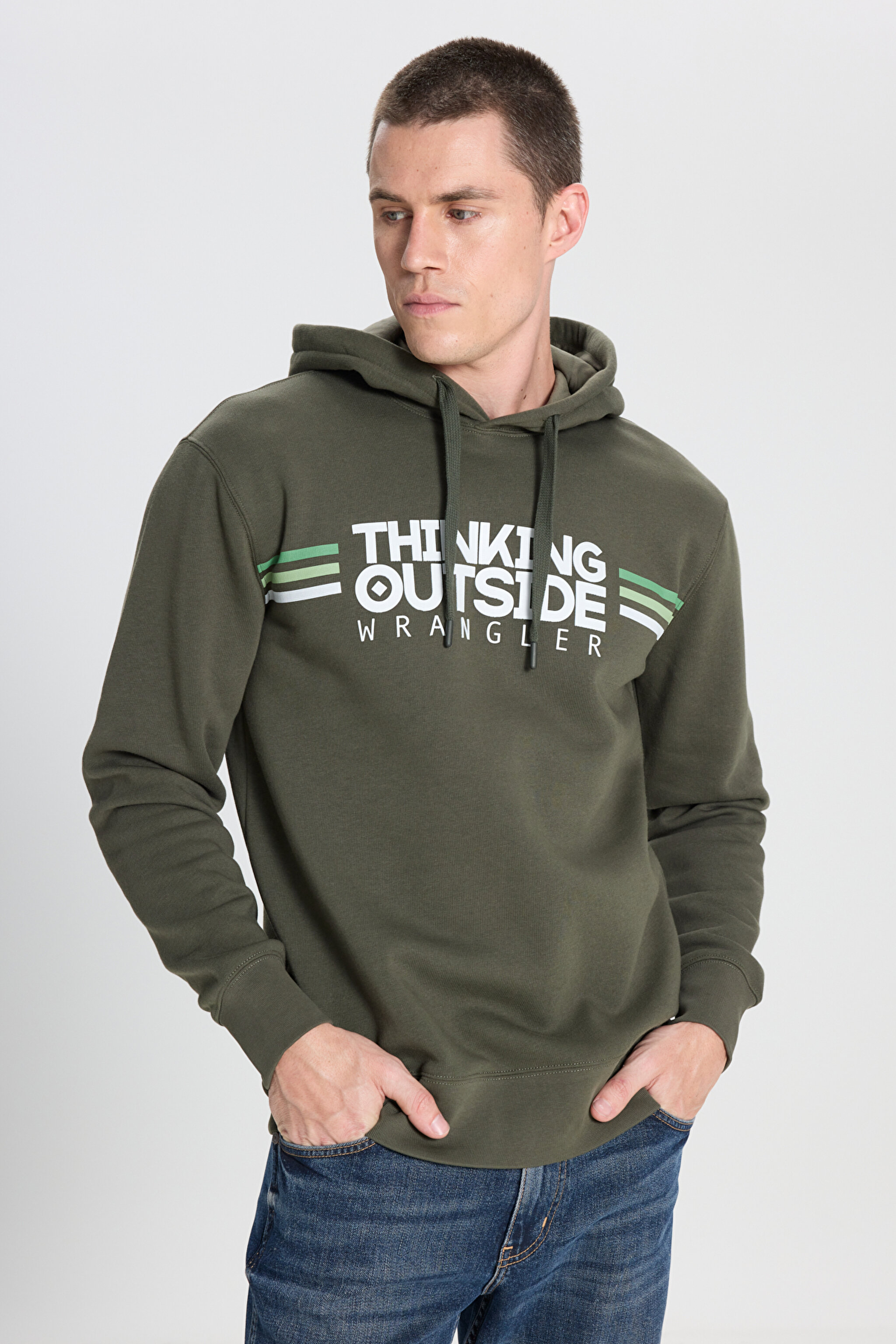 Regular Fit Normal Kesim Kapüşonlu İçi Polarlı Haki Sweatshirt - Khaki-W242443801 (görsel 2)