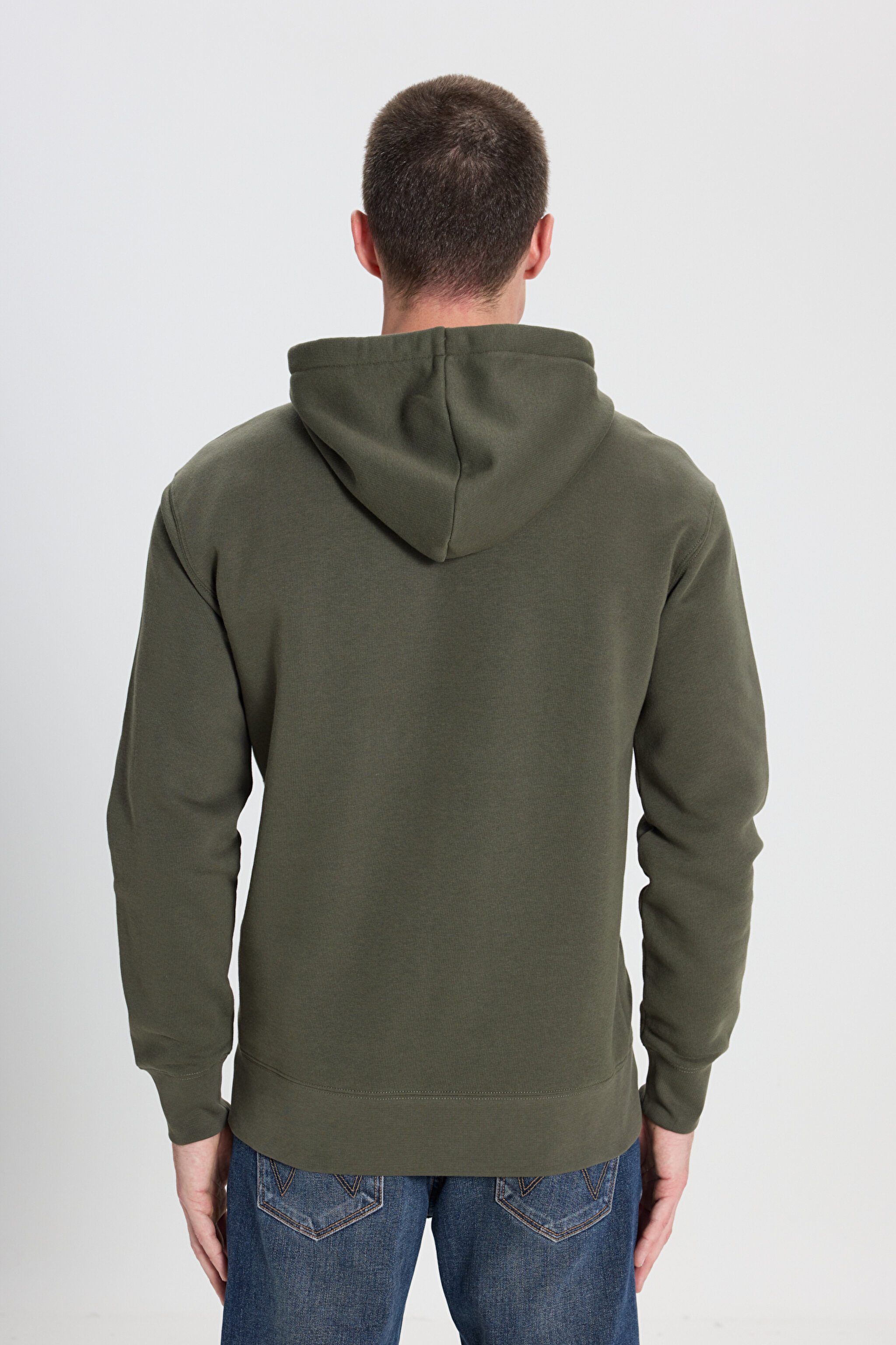 Regular Fit Normal Kesim Kapüşonlu İçi Polarlı Haki Sweatshirt - Khaki-W242443801 (görsel 5)