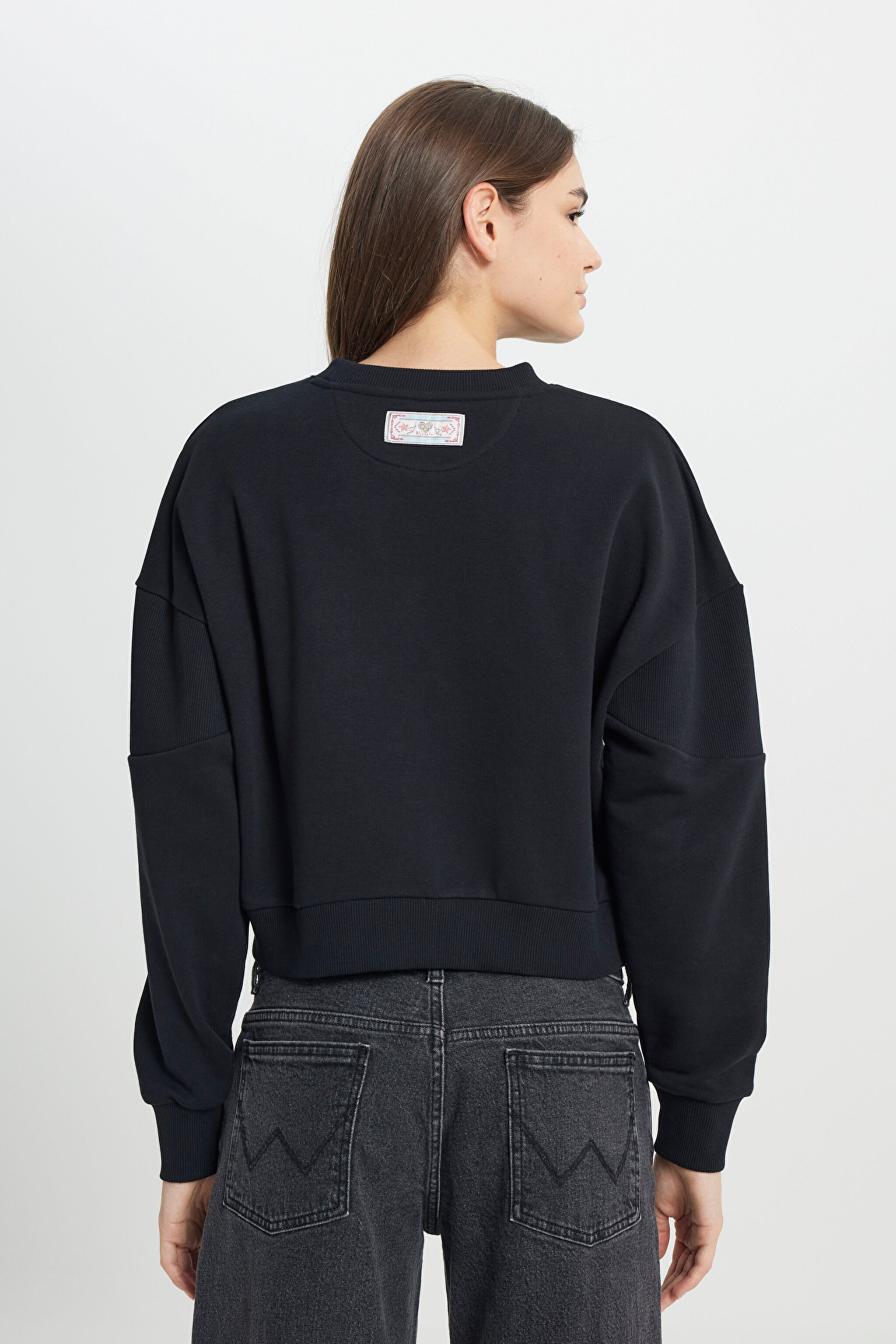 Relaxed Fit Geniş Kesim Bisiket Yaka Antrasit Sweatshirt - Faded Black-W242451XV6 (görsel 6)
