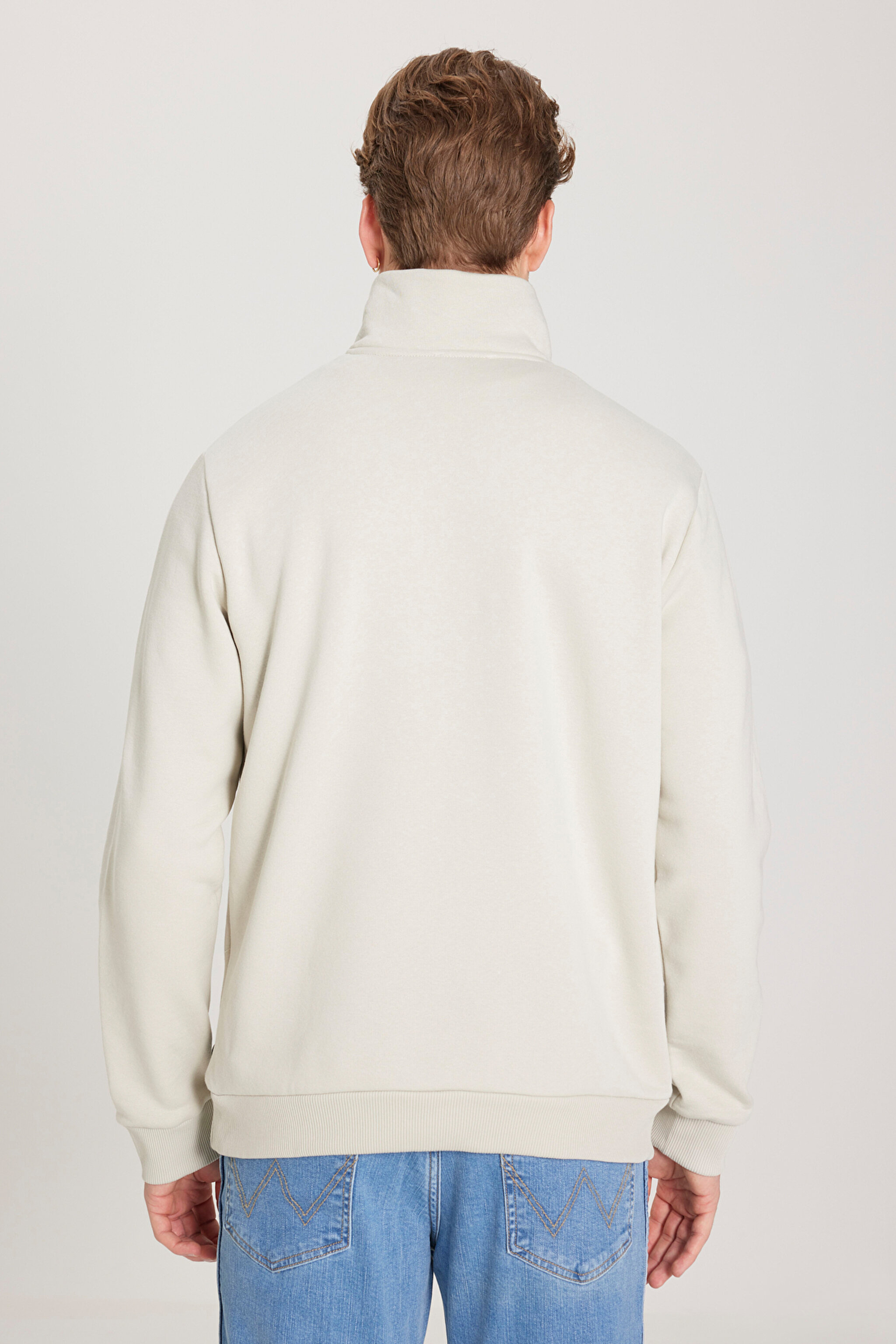 Regular Fit Normal Kesim Fermuarlı Yaka İçi Polarlı Bej Sweatshirt - Beige-W242471614 (görsel 6)
