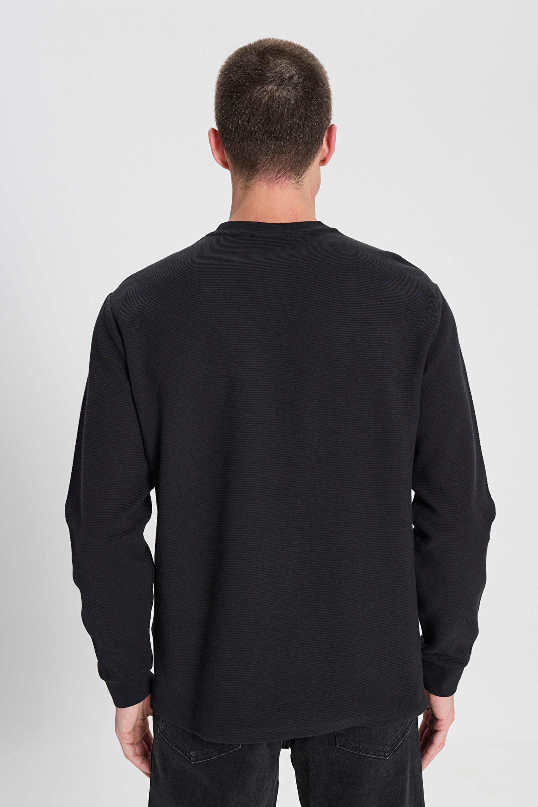 Regular Fit Normal Kesim Bisiklet Yaka %100 Pamuk Siyah Sweatshirt - Black-W242501001 (görsel 5)