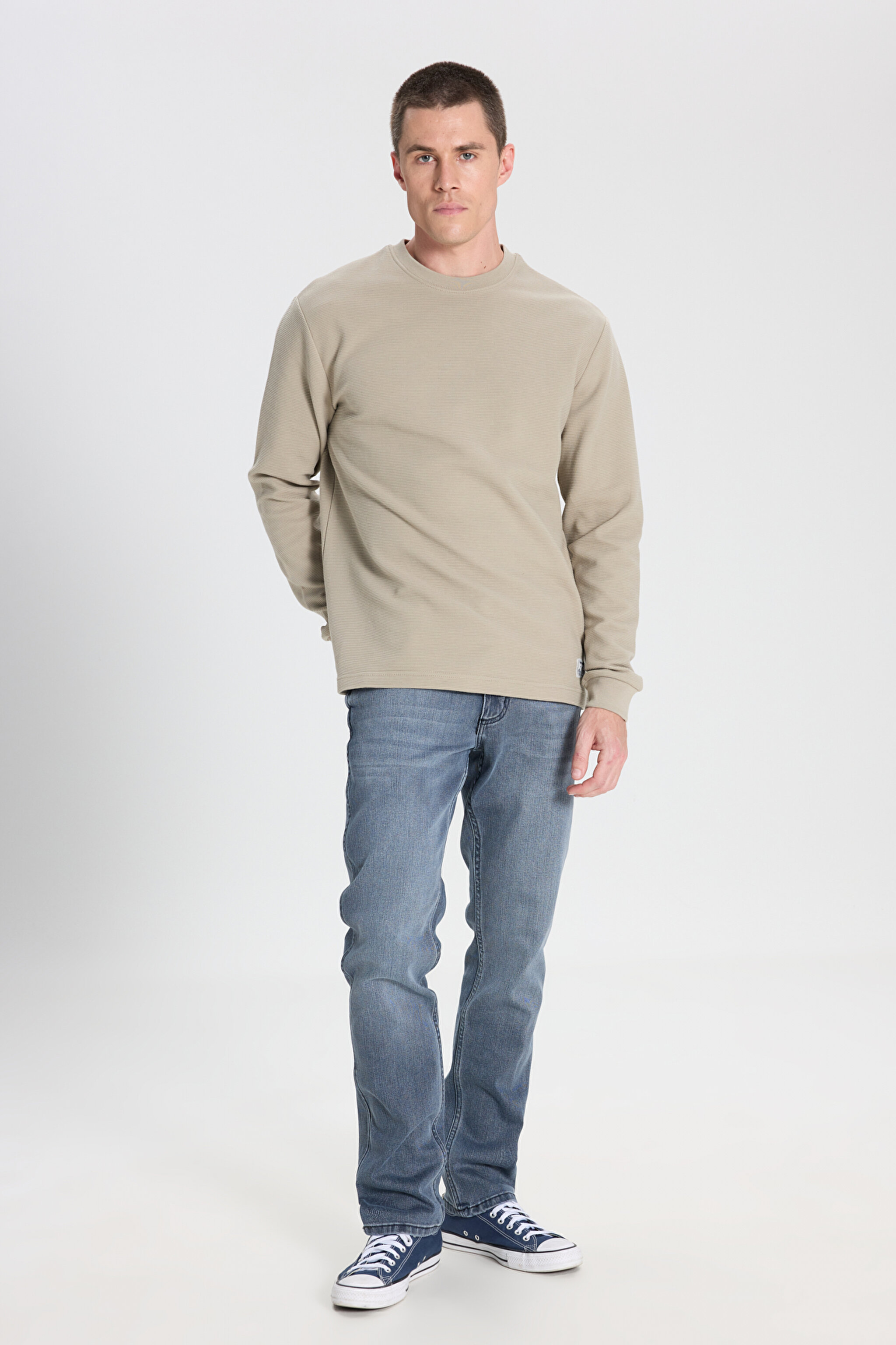 Regular Fit Normal Kesim Bisiklet Yaka %100 Pamuk Açık Yeşil Sweatshirt - Dahlia-W242501299 (görsel 2)