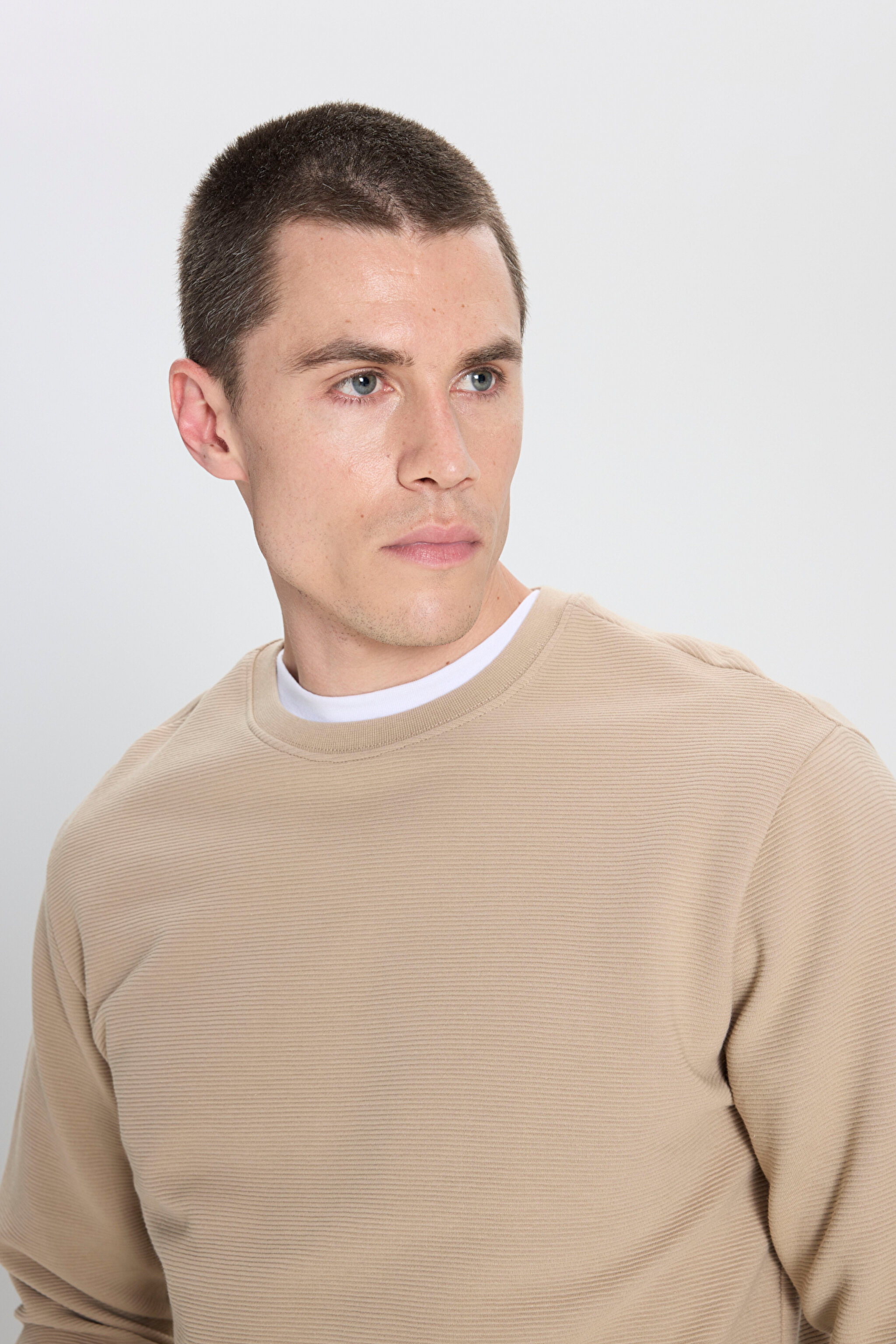 Regular Fit Normal Kesim Bisiklet Yaka %100 Pamuk Bej Sweatshirt - Beige-W242501614 (görsel 4)